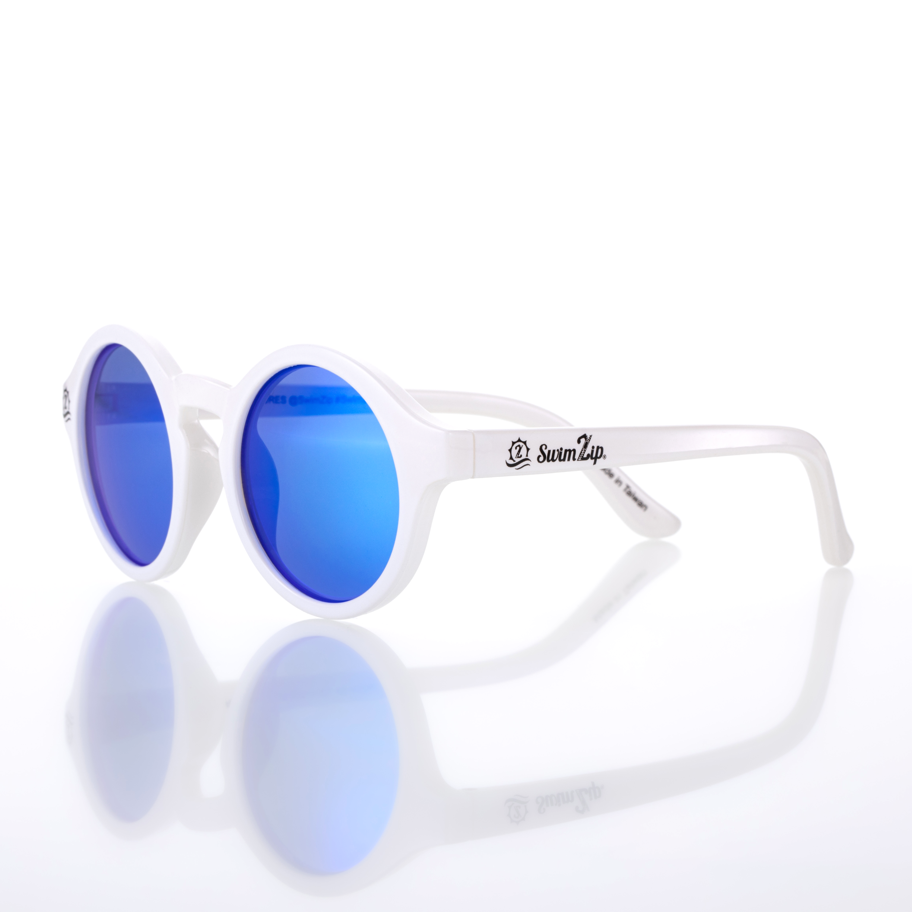 Kids Round Sunglasses - White-SwimZip UPF 50+ Sun Protective Swimwear & UV Zipper Rash Guards-pos1
