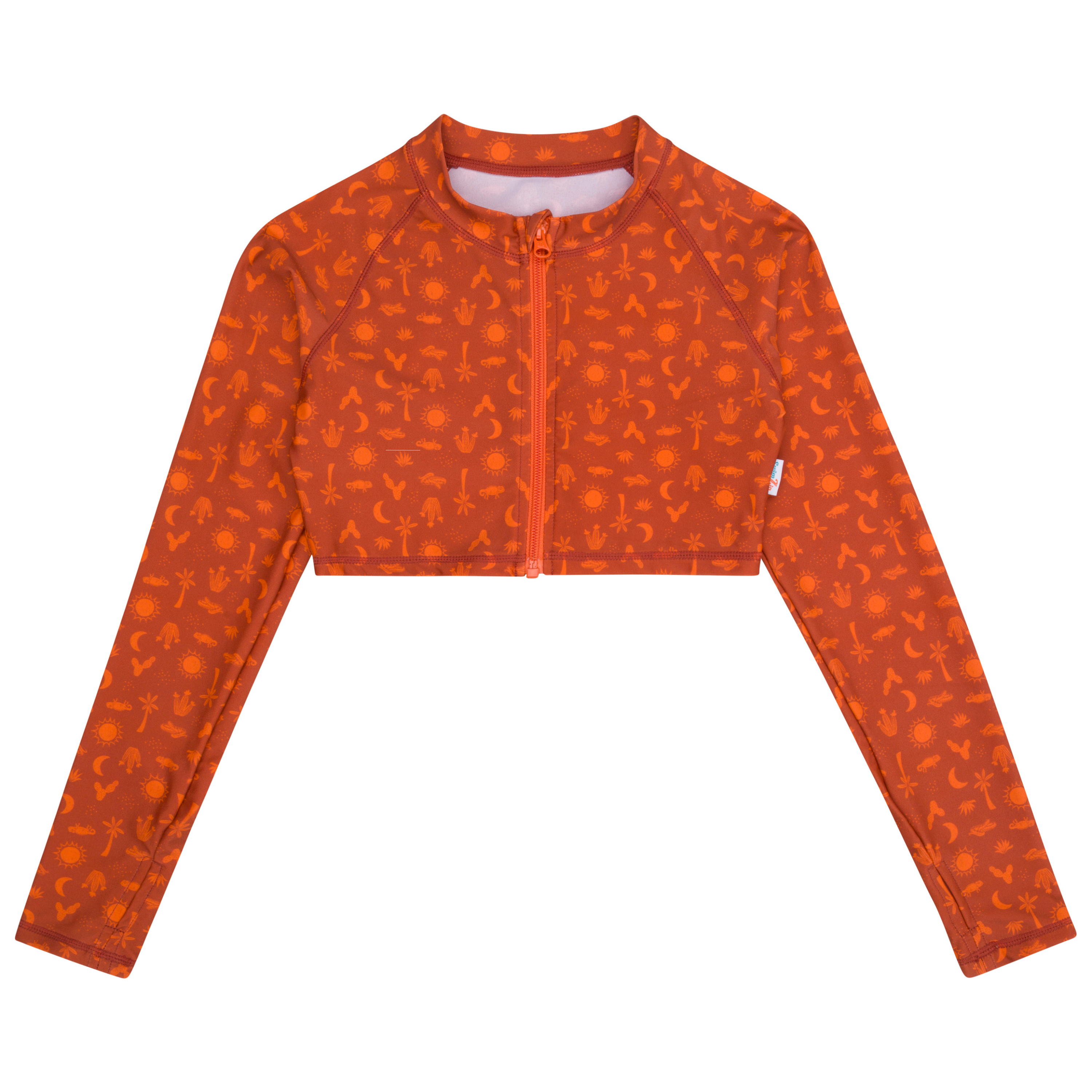 Girls Long Sleeve Crop Rash Guard | "Desert"-SwimZip UPF 50+ Sun Protective Swimwear & UV Zipper Rash Guards-pos1