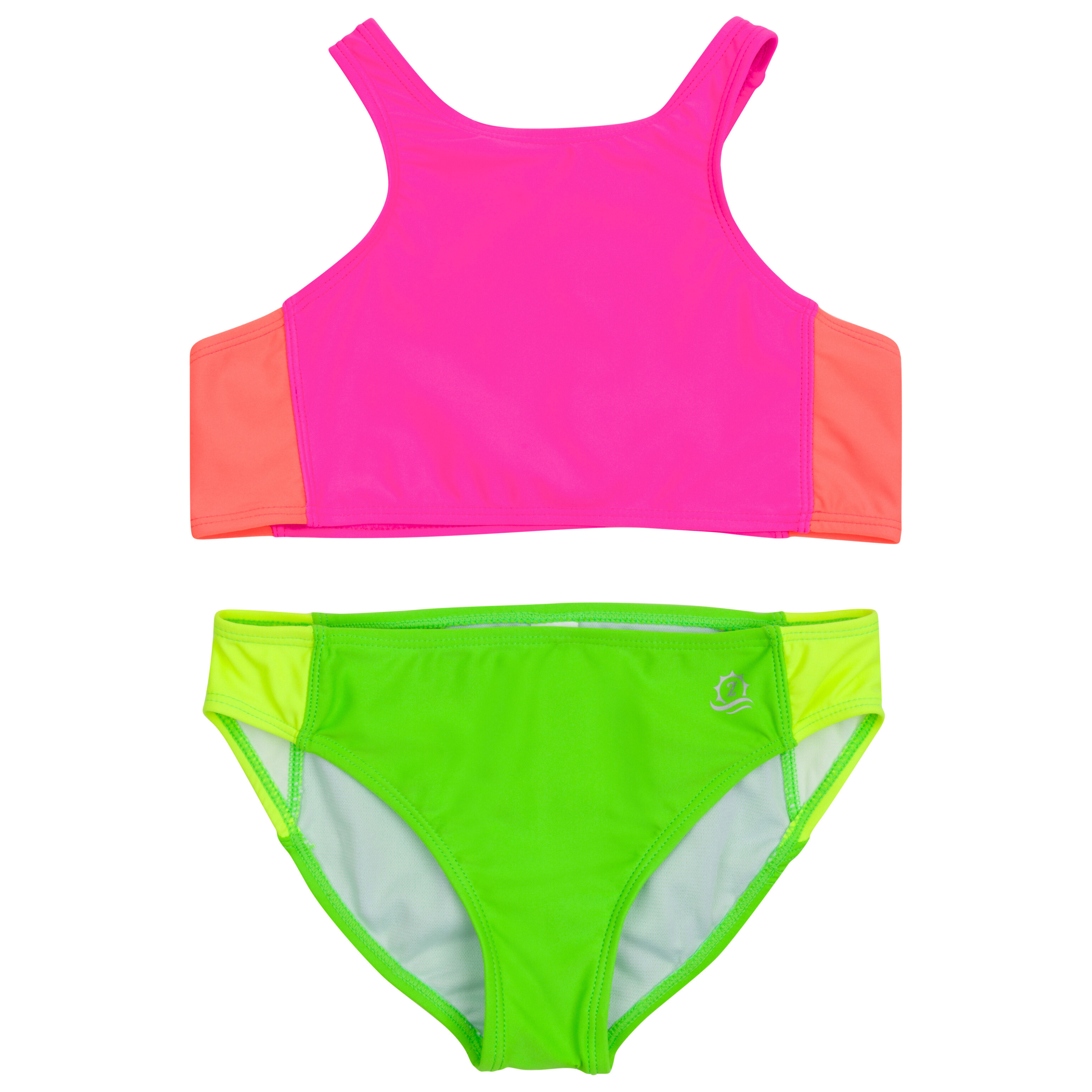 Girls Halter Top Bikini Set (2 Piece) | "Neon Sunrise"-SwimZip UPF 50+ Sun Protective Swimwear & UV Zipper Rash Guards-pos1
