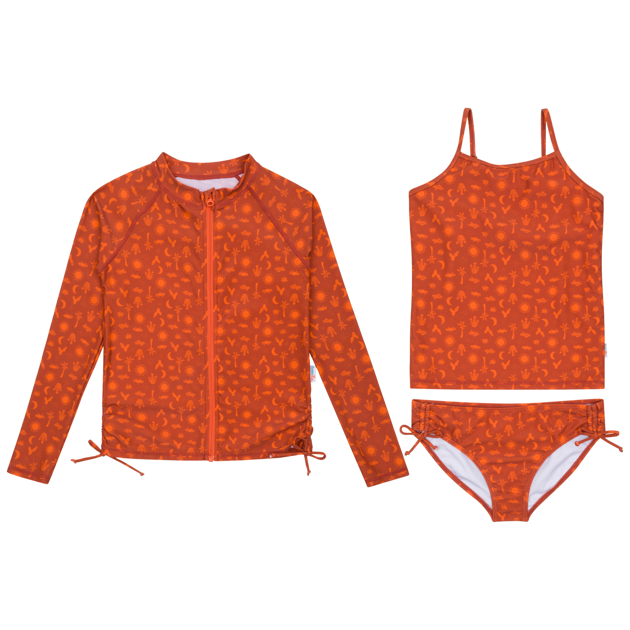 Girls Long Sleeve Rash Guard + Tankini Bikini Set (3 Piece) | 