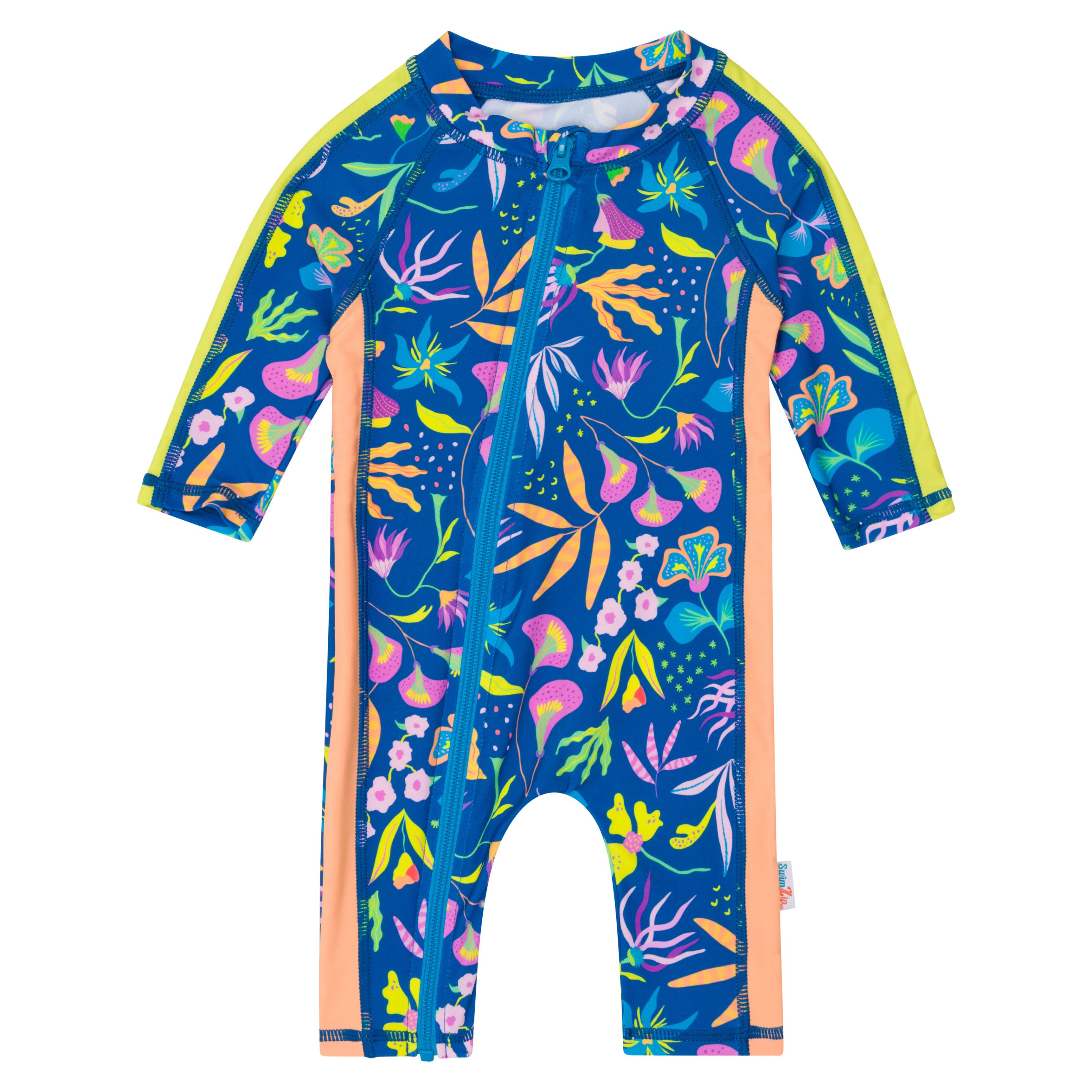Sunsuit - Long Sleeve Romper Swimsuit | "Tropadelic"-0-6 Month-Tropadelic-SwimZip UPF 50+ Sun Protective Swimwear & UV Zipper Rash Guards-pos1