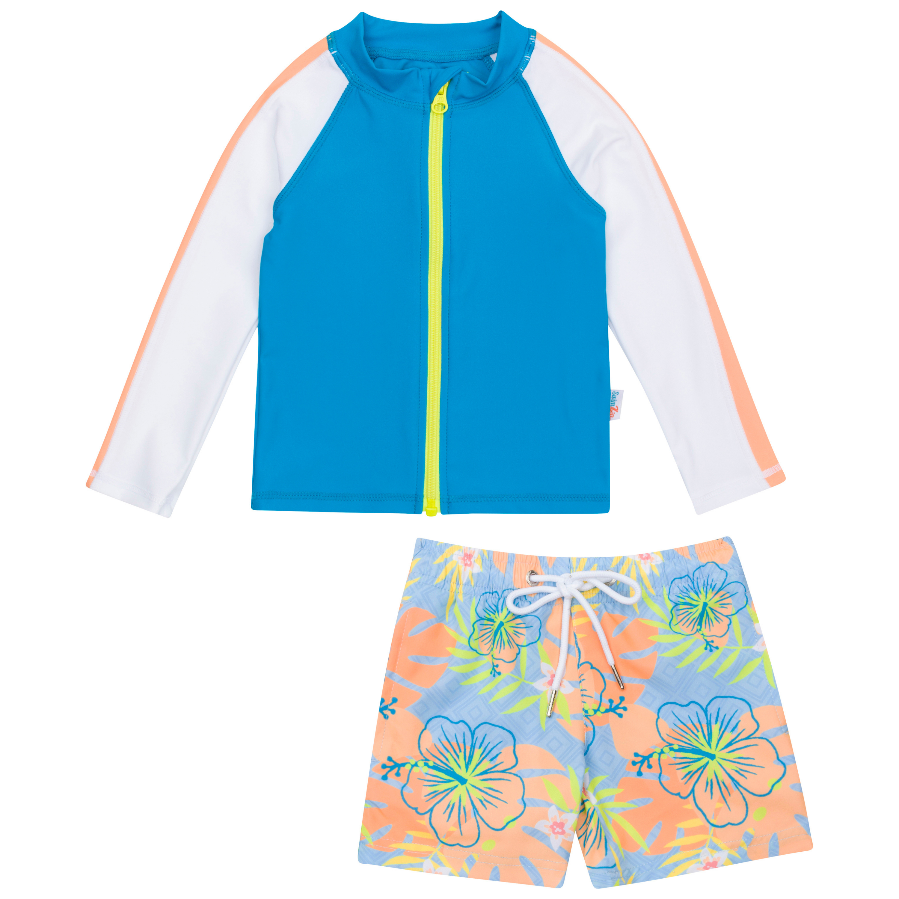 Boys Long Sleeve Zipper Rash Guard and Swim Trunk Set | "Groovy"-0-3 Month-Groovy-SwimZip UPF 50+ Sun Protective Swimwear & UV Zipper Rash Guards-pos1