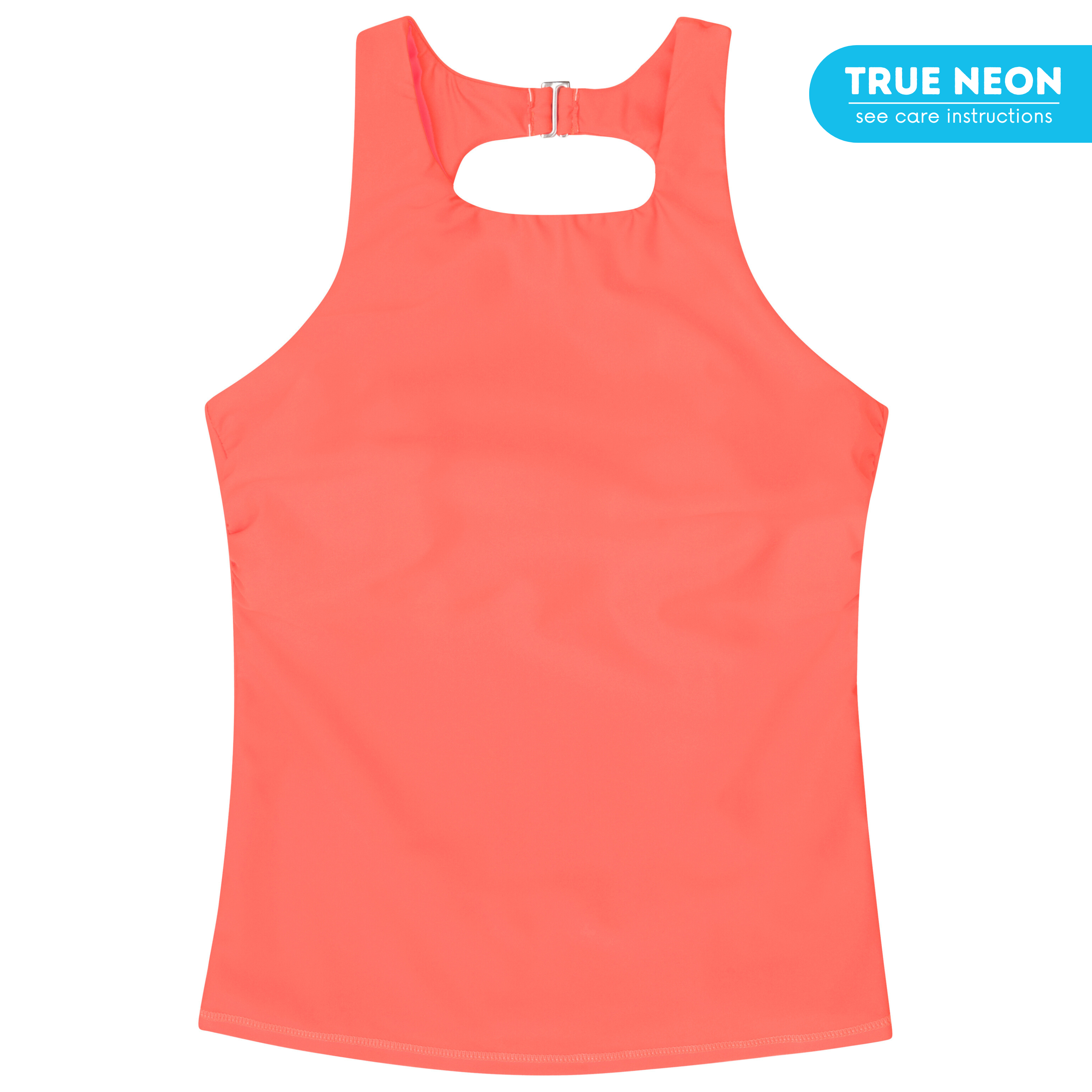 Women’s High Neck Fitted Tankini Top | “Neon Orange"-SwimZip UPF 50+ Sun Protective Swimwear & UV Zipper Rash Guards-pos1