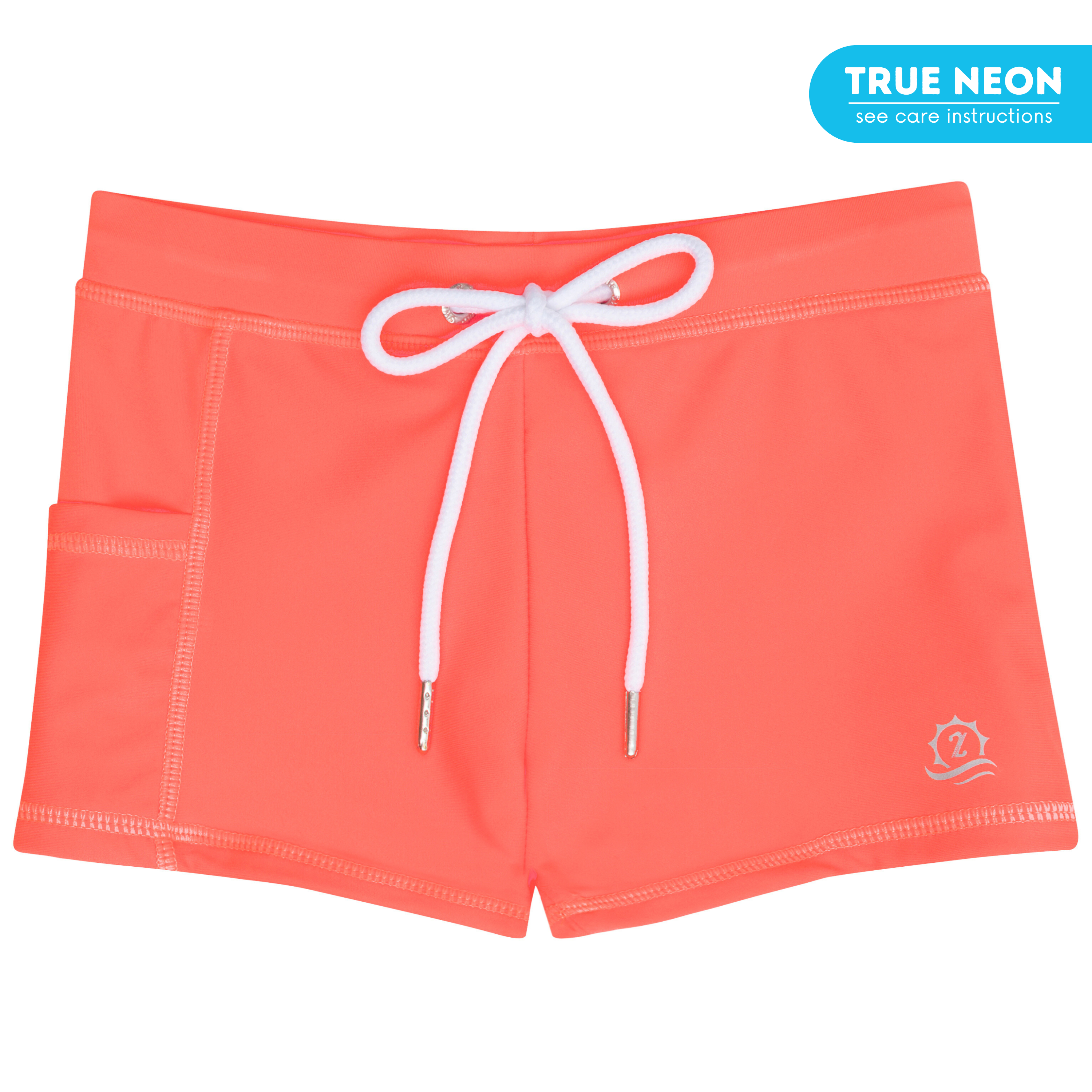 Kids Euro Swim Shorties | "Neon Orange"-SwimZip UPF 50+ Sun Protective Swimwear & UV Zipper Rash Guards-pos1