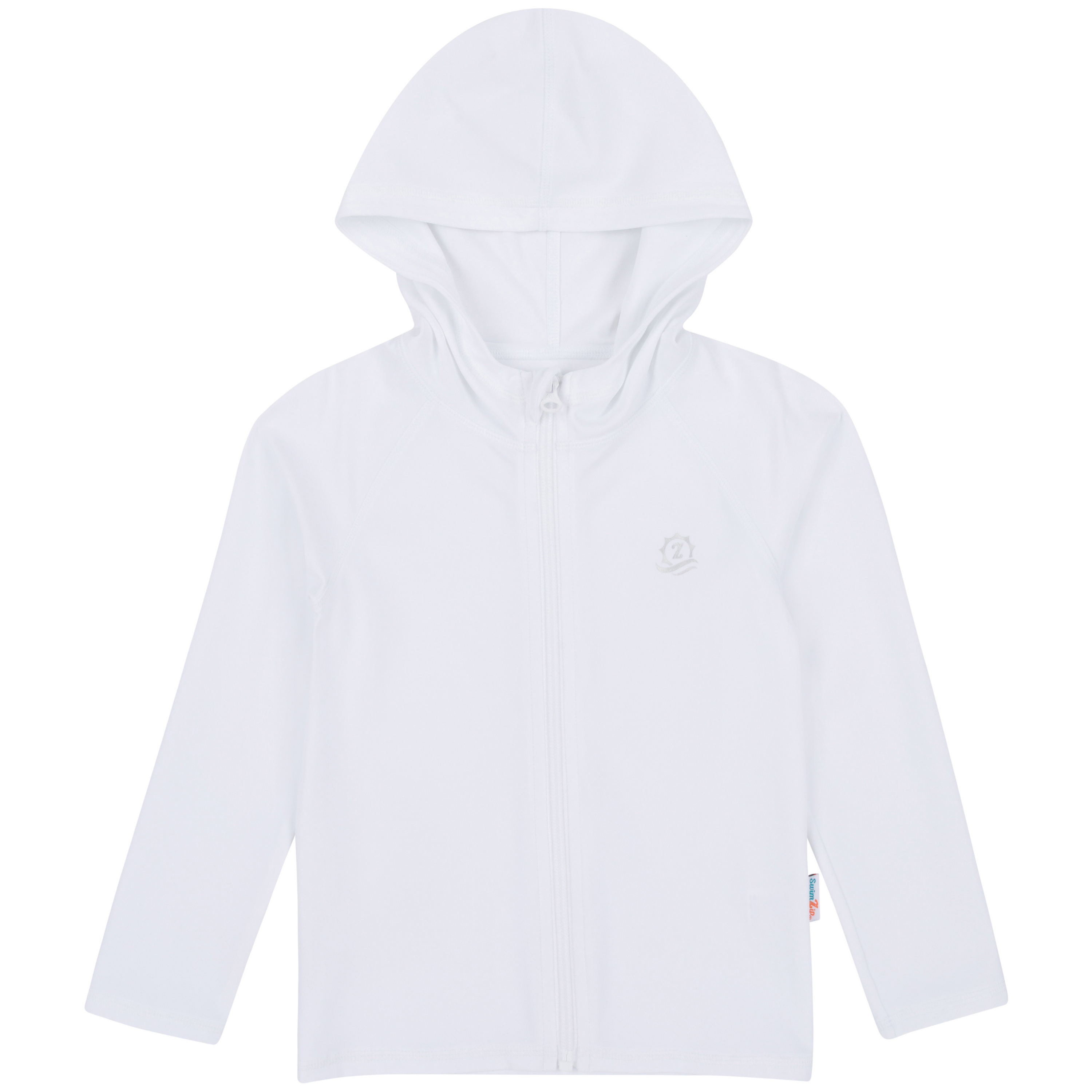 Kids Hooded Long Sleeve Zipper Rash Guard Swim Shirt | "White"-6-12 Month-White-SwimZip UPF 50+ Sun Protective Swimwear & UV Zipper Rash Guards-pos1
