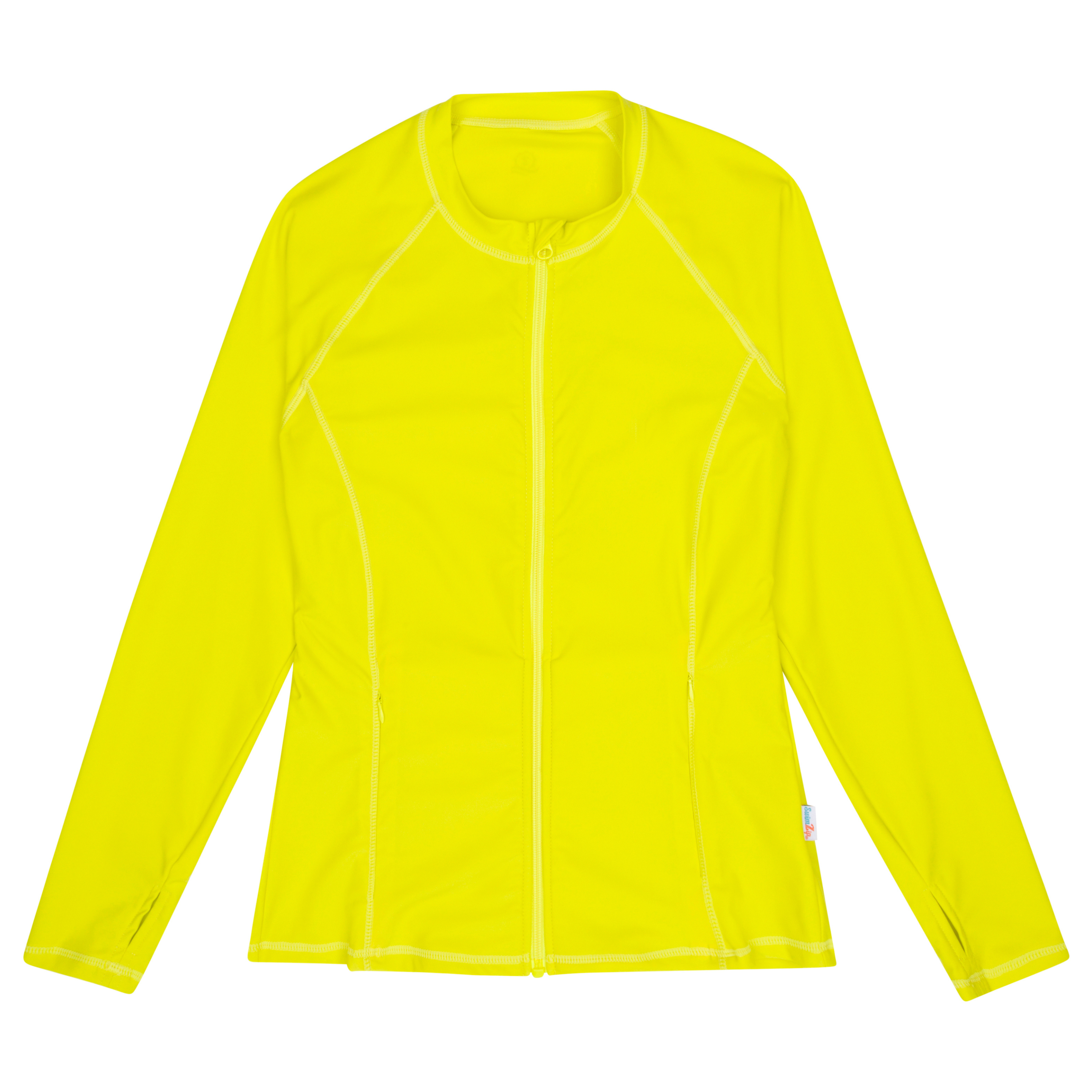Women's Long Sleeve Rash Guard with Pockets | "Sulphur Yellow"-XS-Sulphur Yellow-SwimZip UPF 50+ Sun Protective Swimwear & UV Zipper Rash Guards-pos1