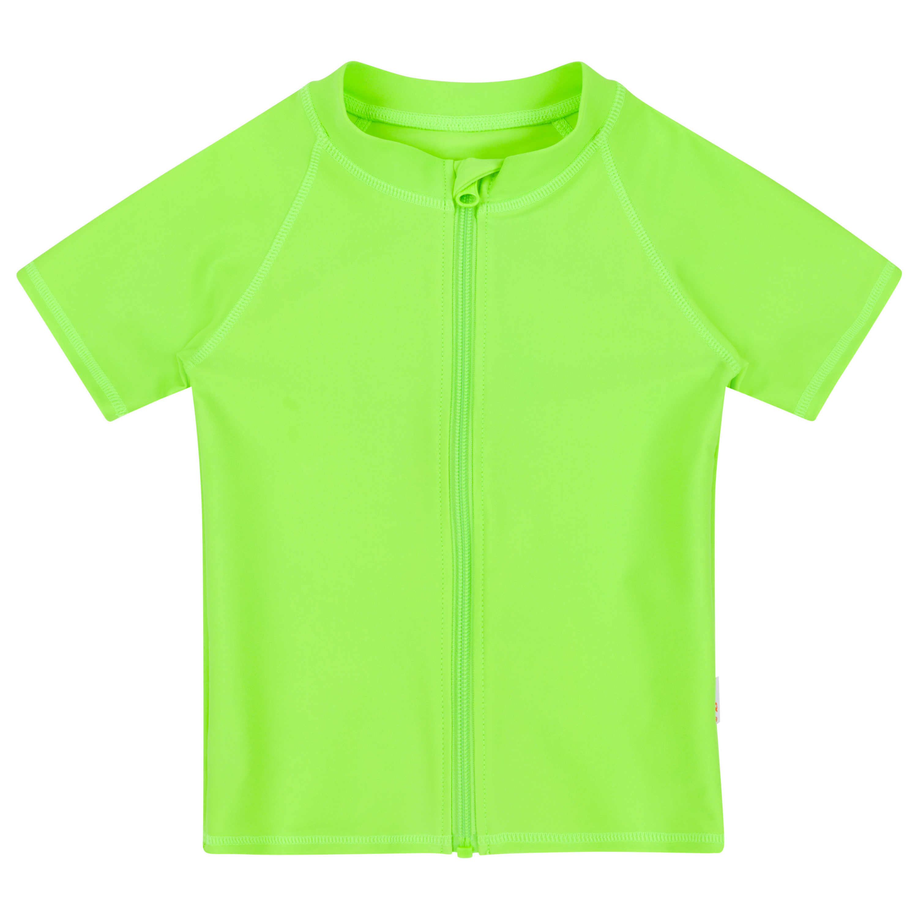 Kids Short Sleeve Zipper Rash Guard Swim Shirt | “Electric Green"-6-12 Month-Electric Green-SwimZip UPF 50+ Sun Protective Swimwear & UV Zipper Rash Guards-pos1