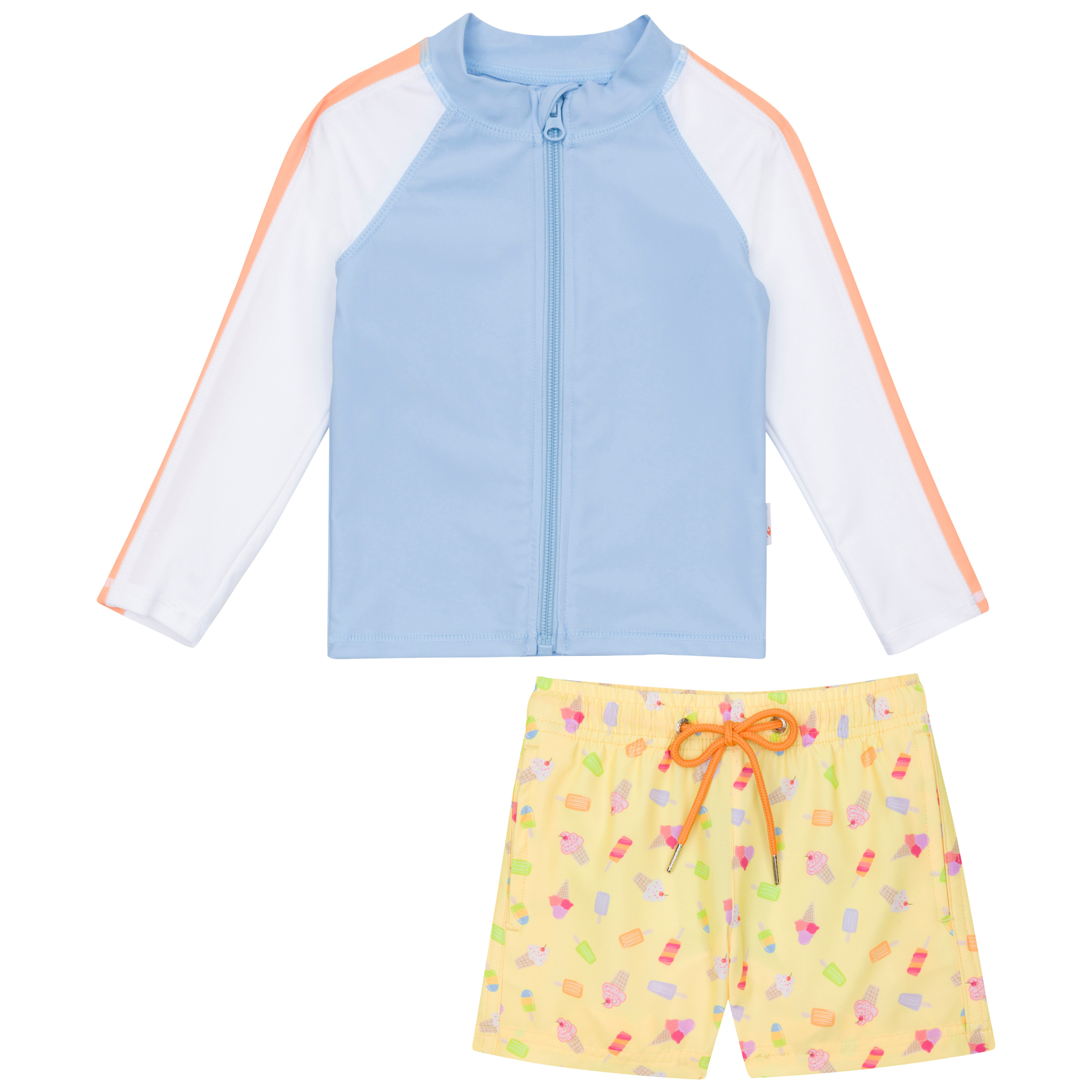 Boys Long Sleeve Zipper Rash Guard and Swim Trunk Set | "Sweetie"-6-12 Month-Sweetie-SwimZip UPF 50+ Sun Protective Swimwear & UV Zipper Rash Guards-pos1