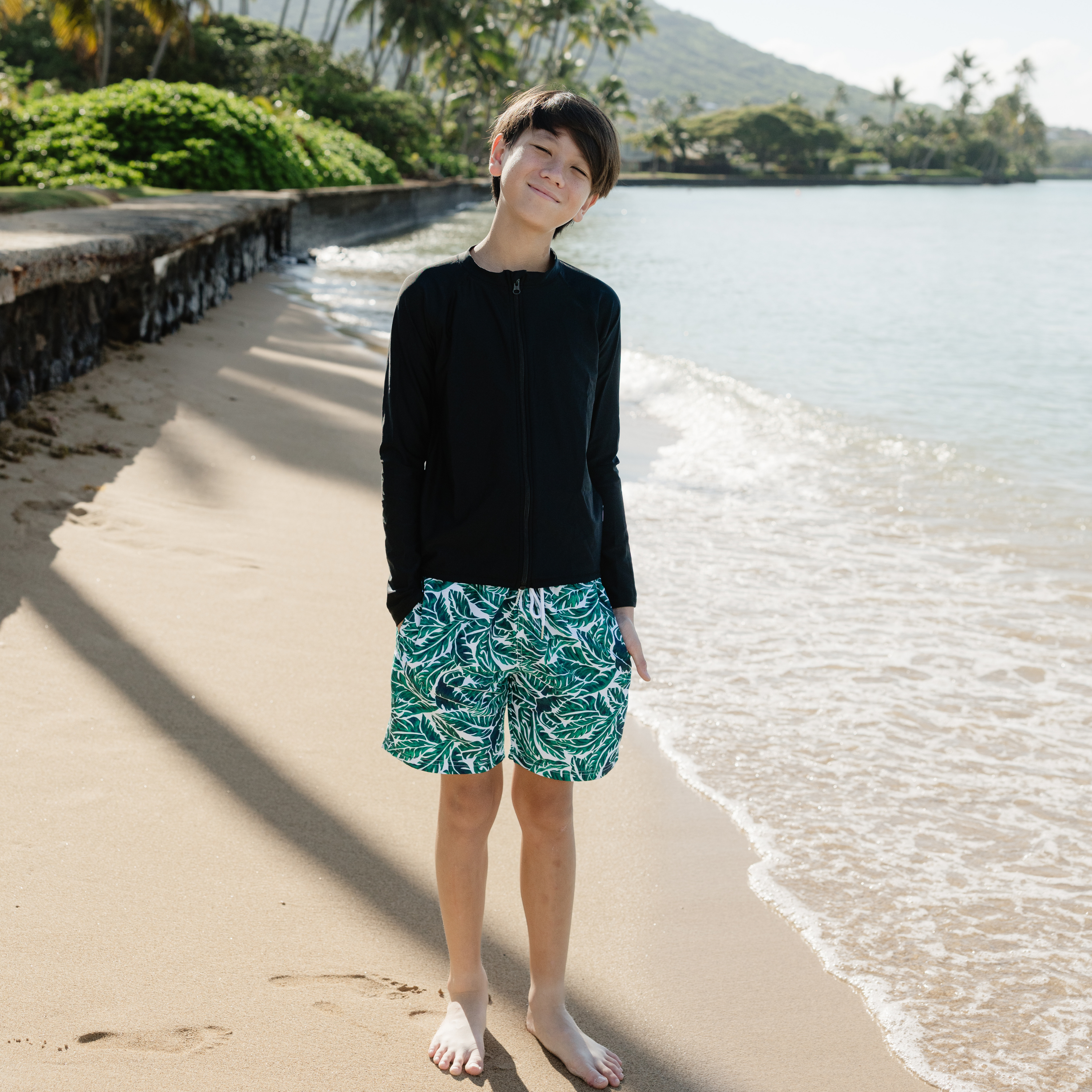 Boys Swim Trunks Boxer Brief Liner (sizes 6-14) | "Palm Leaf"-SwimZip UPF 50+ Sun Protective Swimwear & UV Zipper Rash Guards-pos2