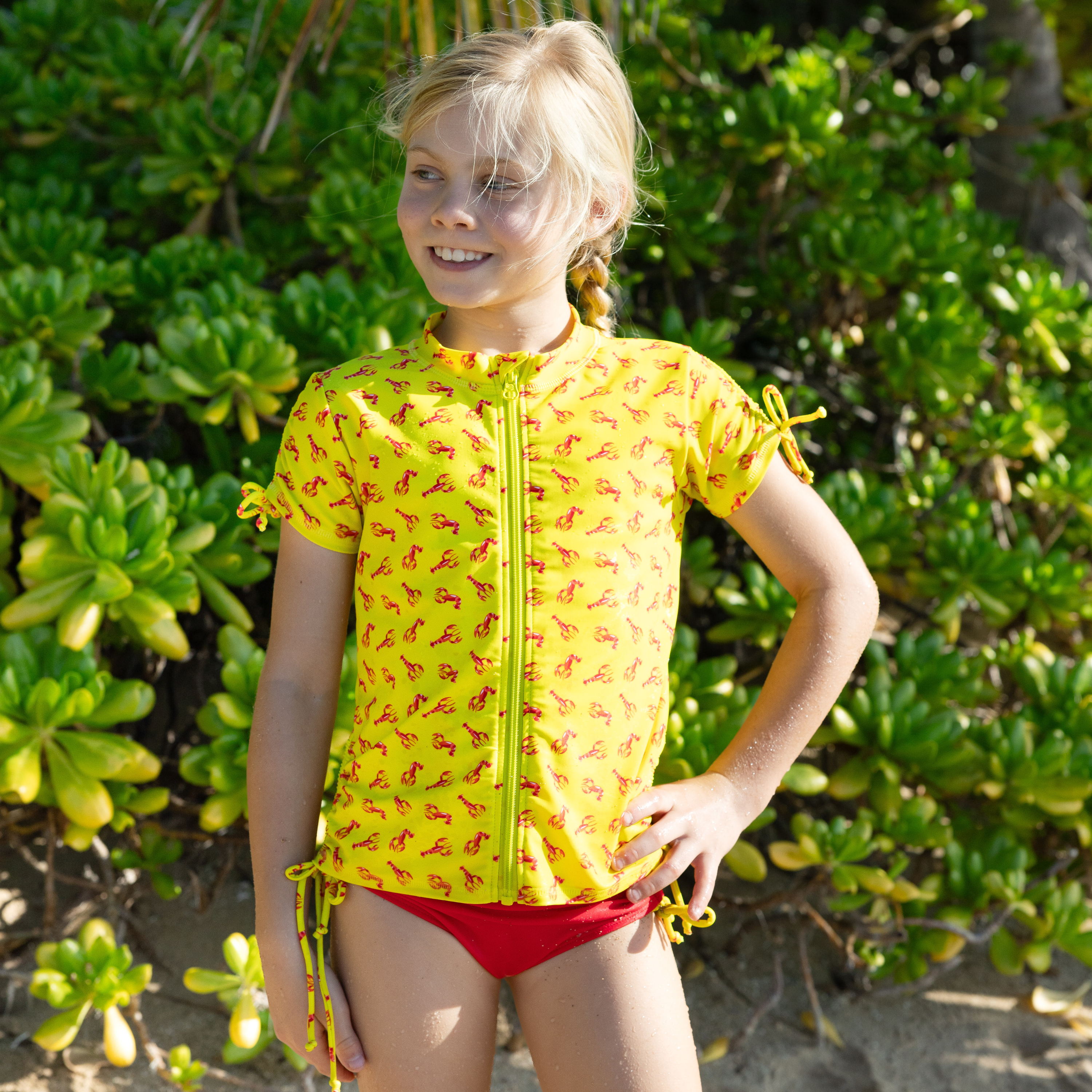 Girls Short Sleeve Rash Guard + Tankini Bikini Set (3 Piece) | "Lobster"-SwimZip UPF 50+ Sun Protective Swimwear & UV Zipper Rash Guards-pos7