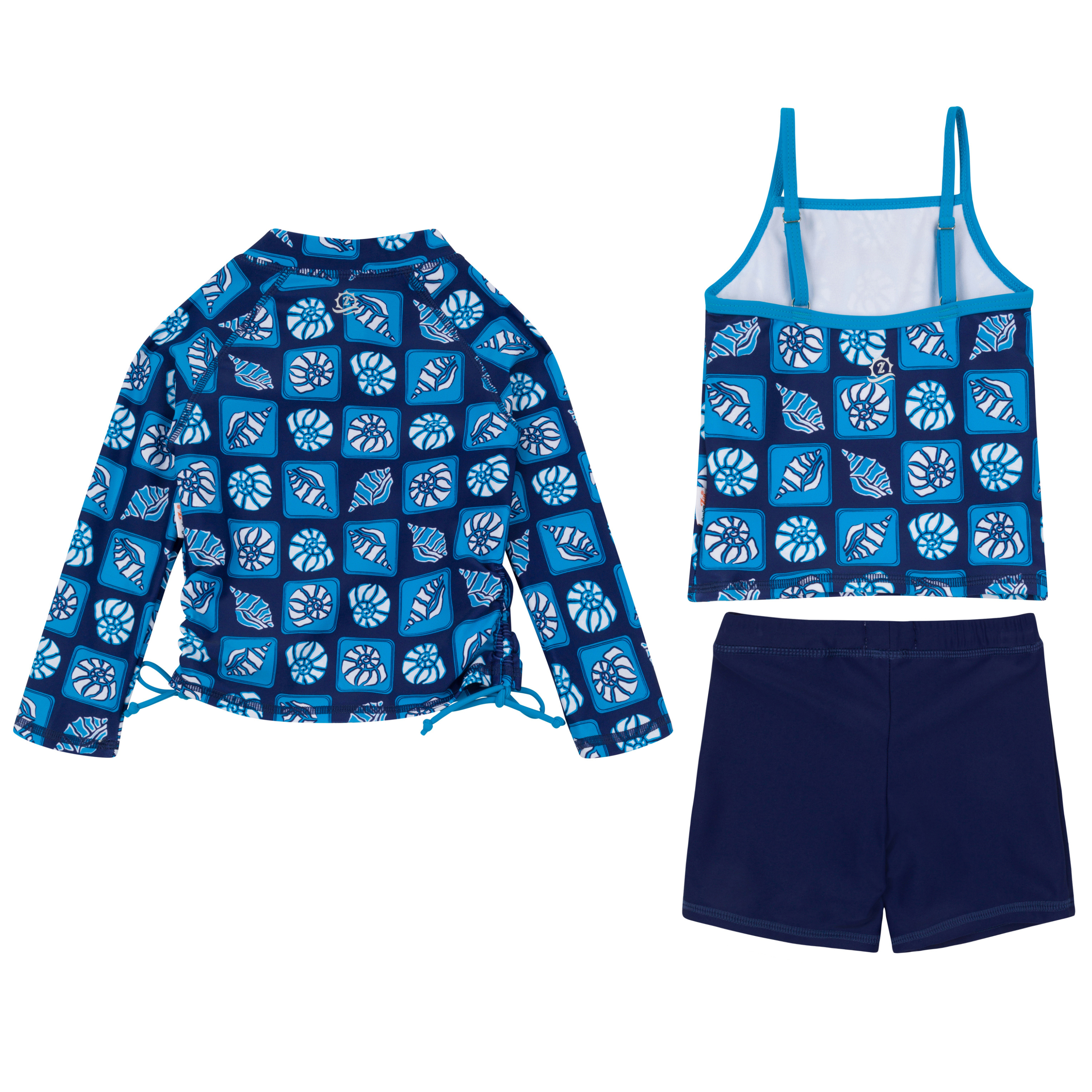 Girls Long Sleeve Rash Guard + Tankini Shorts Set (3 Piece) | "Coastal"-SwimZip UPF 50+ Sun Protective Swimwear & UV Zipper Rash Guards-pos10