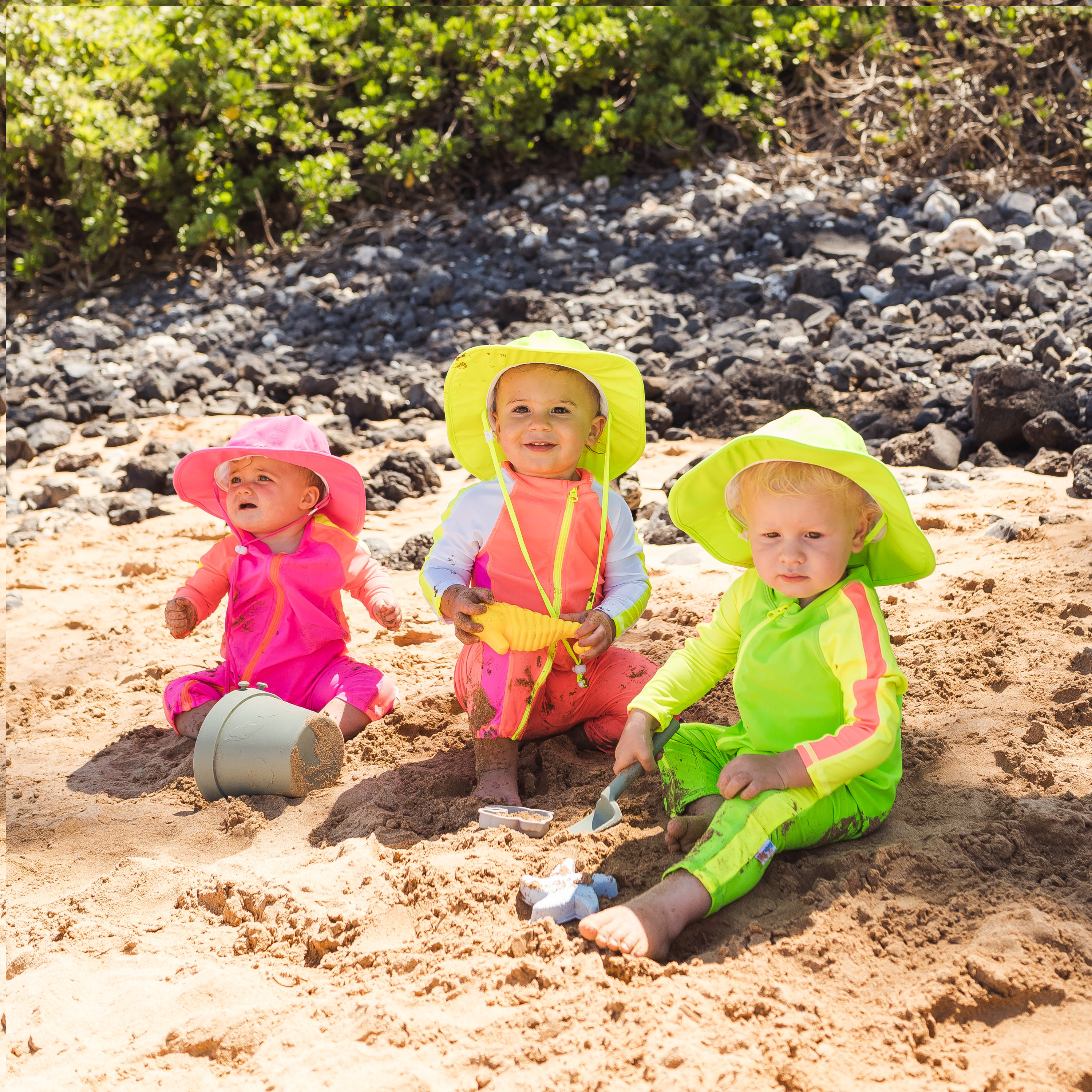 Kids Wide Brim Sun Hat "Fun Sun Day Play Hat" - Neon Lime Green-SwimZip UPF 50+ Sun Protective Swimwear & UV Zipper Rash Guards-pos6