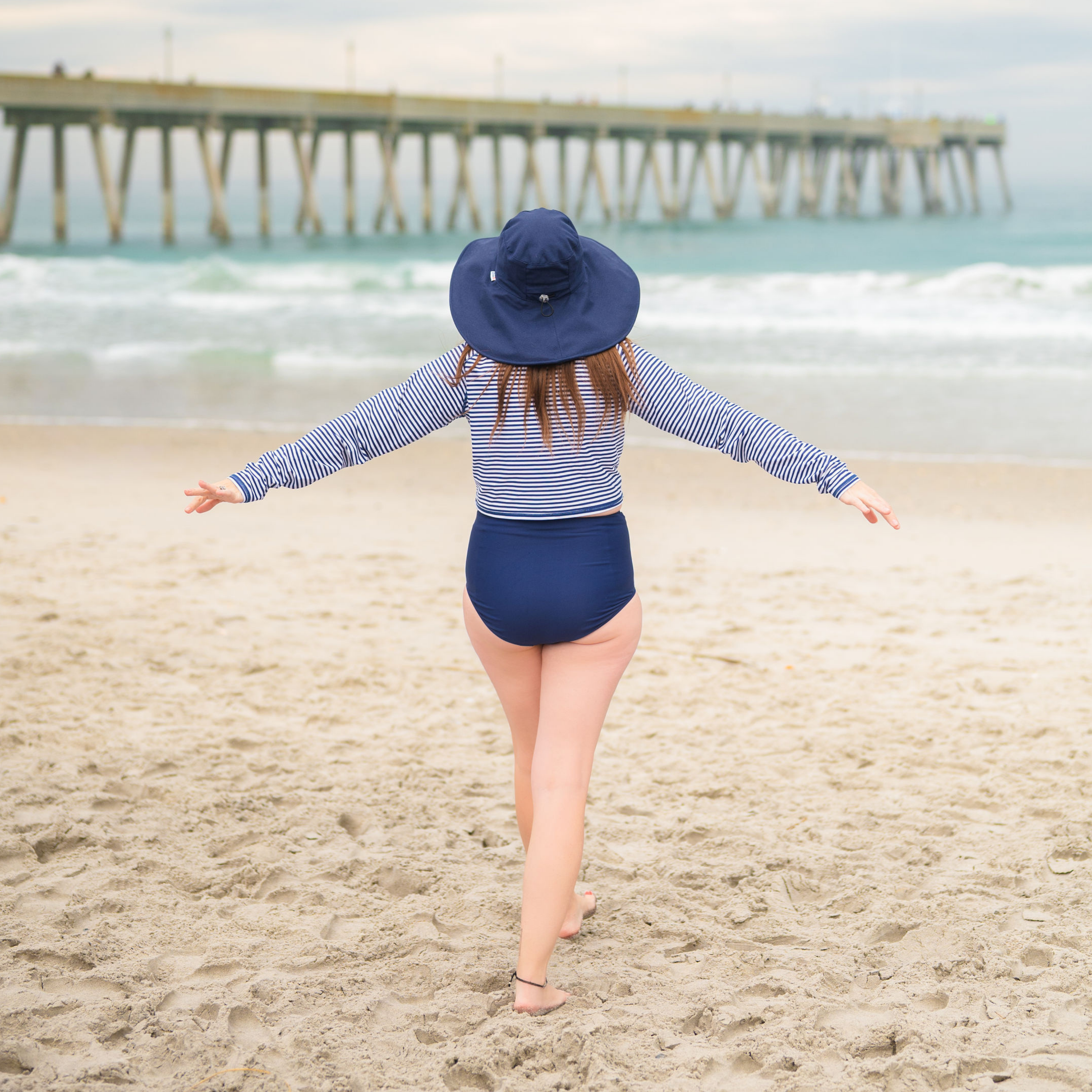 Women's Ultra Wide Brim Sun Hat | Navy-SwimZip UPF 50+ Sun Protective Swimwear & UV Zipper Rash Guards-pos6
