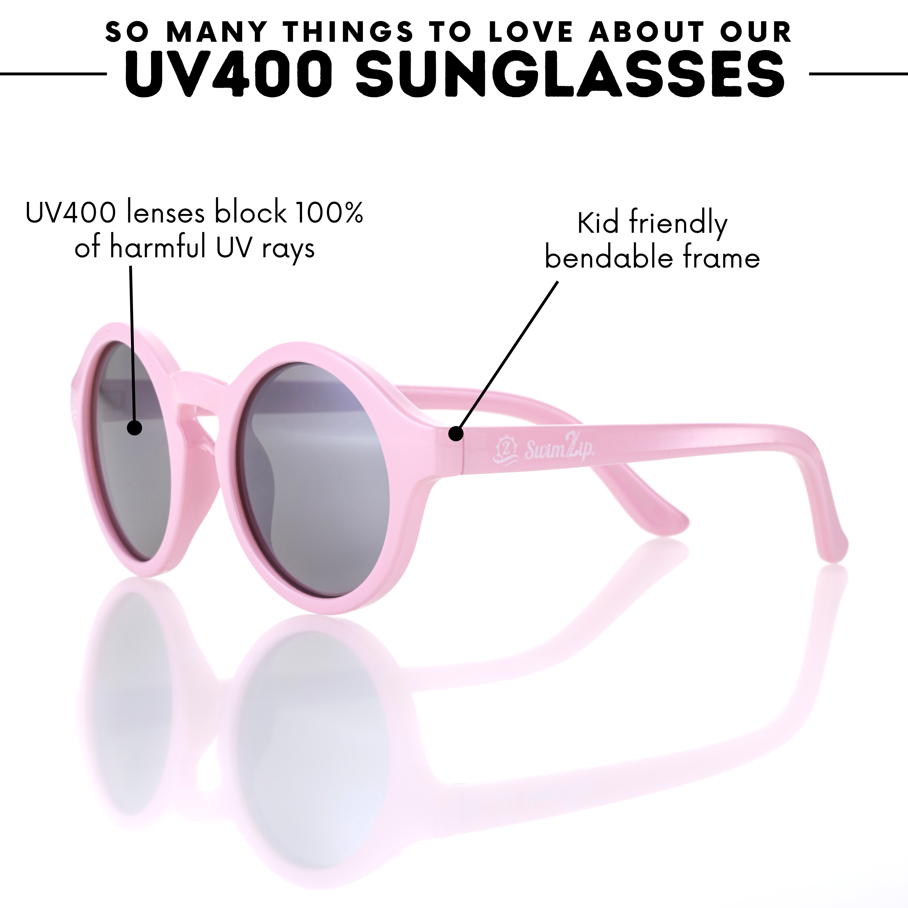 Kids Round Sunglasses - Pink-SwimZip UPF 50+ Sun Protective Swimwear & UV Zipper Rash Guards-pos5