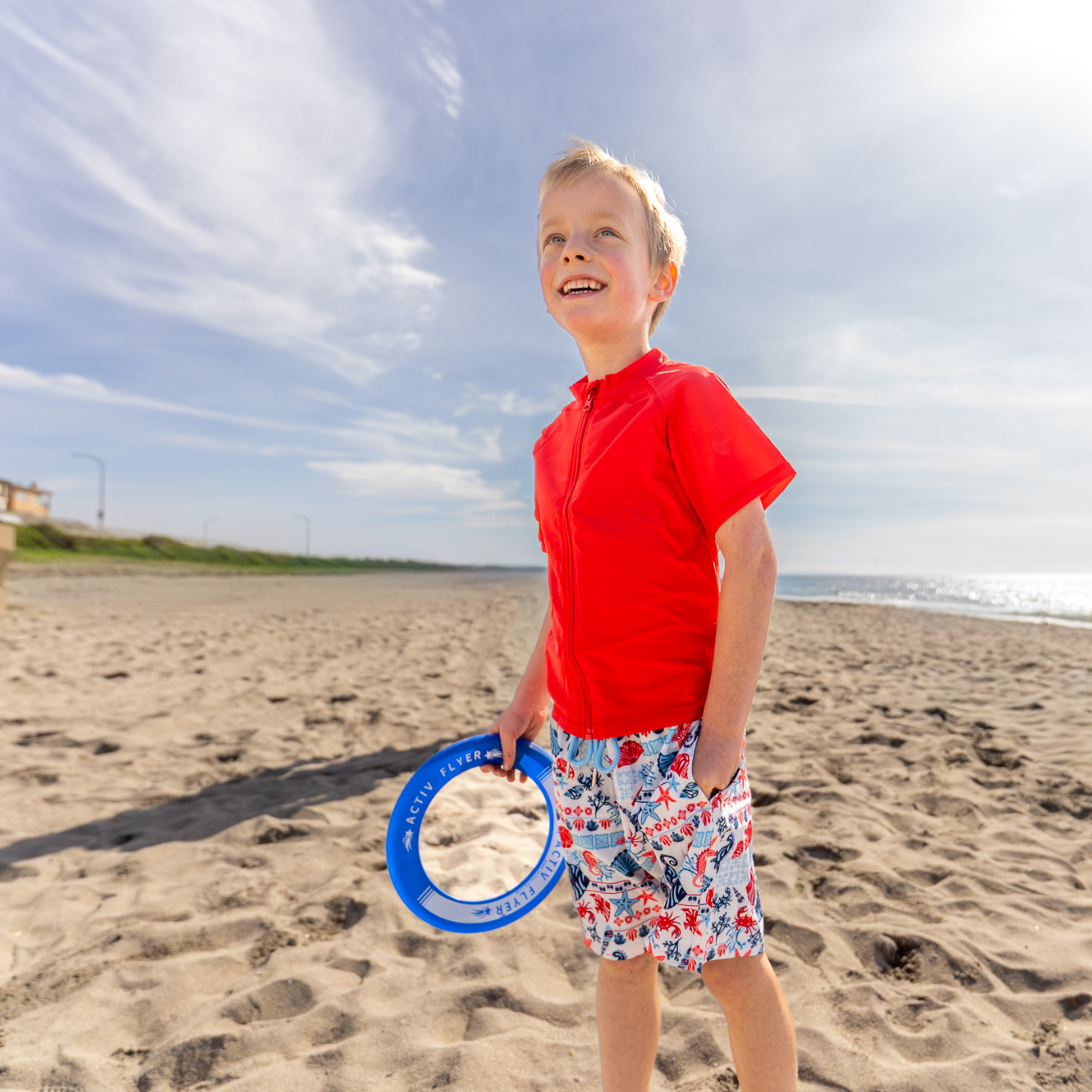 Kids Short Sleeve Zipper Rash Guard Swim Shirt | “Red”-SwimZip UPF 50+ Sun Protective Swimwear & UV Zipper Rash Guards-pos2