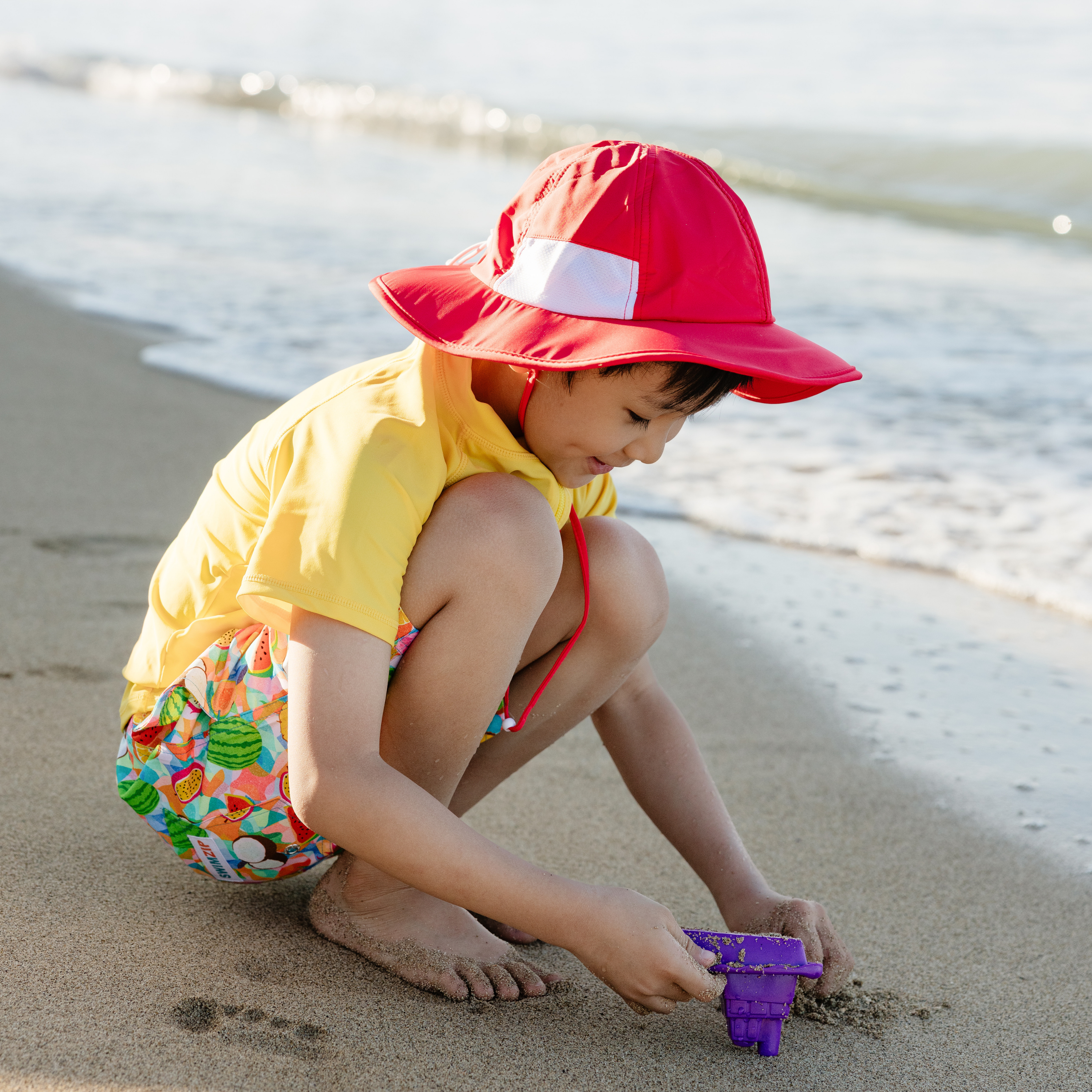 Kids Wide Brim Sun Hat "Fun Sun Day Play Hat" - Red-SwimZip UPF 50+ Sun Protective Swimwear & UV Zipper Rash Guards-pos6