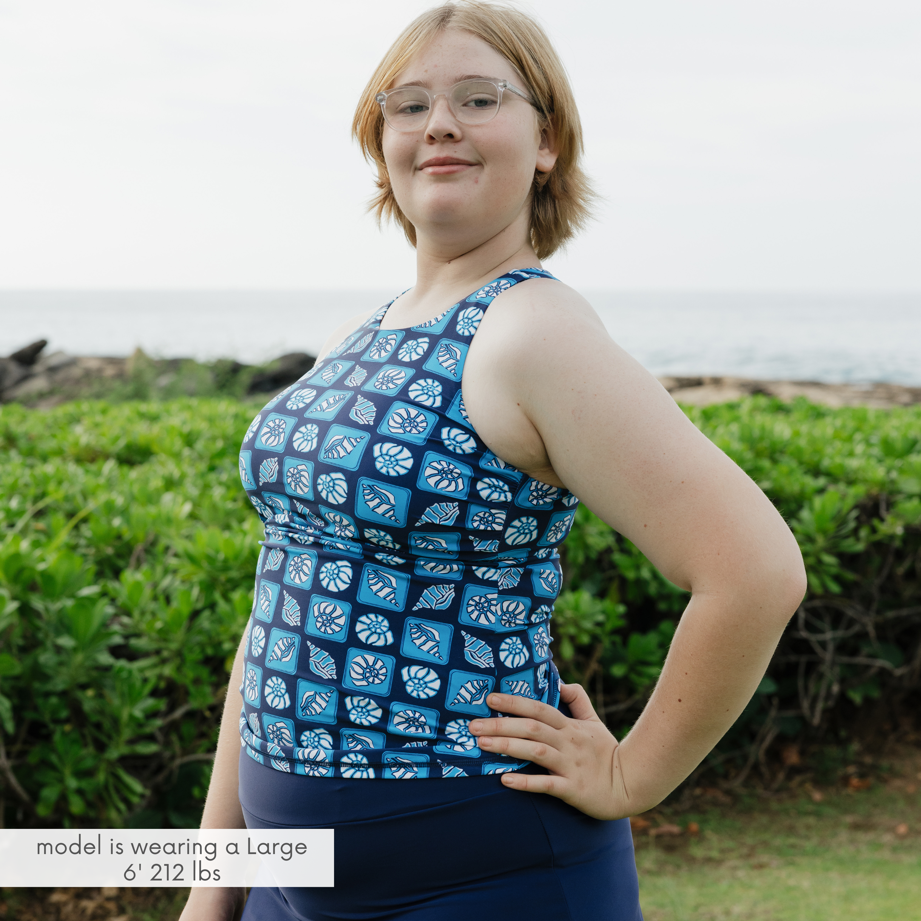 Women’s High Neck Fitted Tankini Top | “Coastal"-SwimZip UPF 50+ Sun Protective Swimwear & UV Zipper Rash Guards-pos12