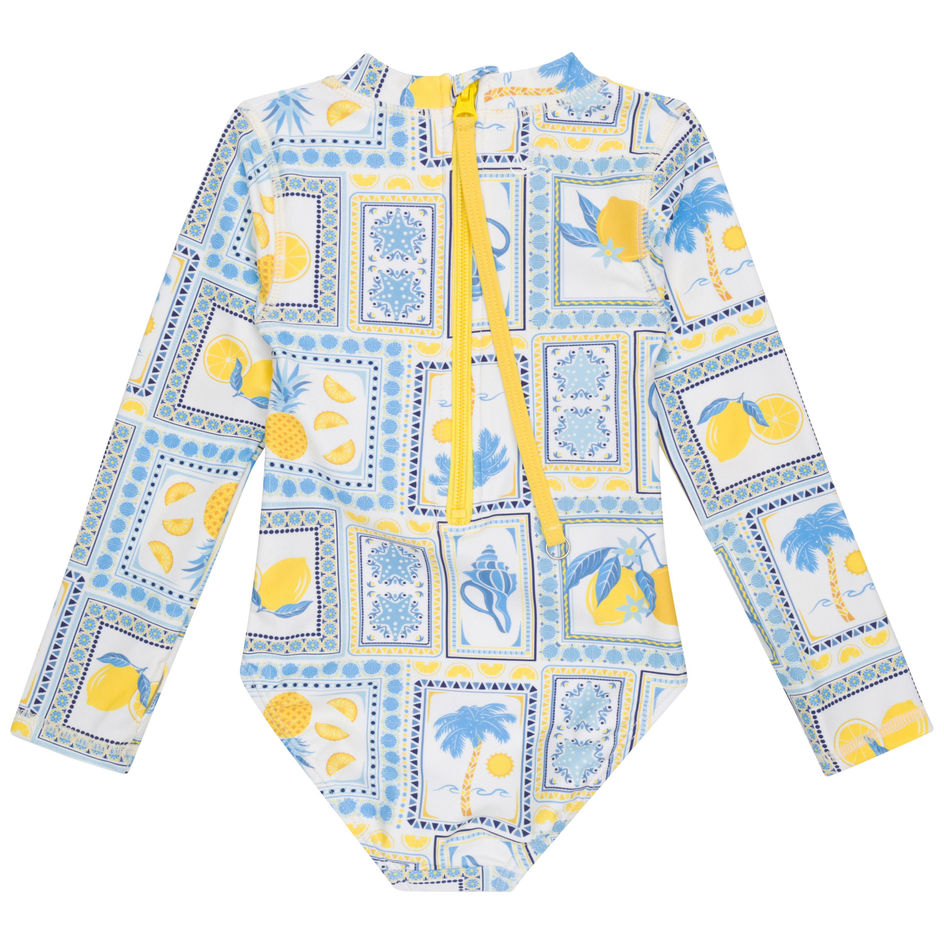Girls Long Sleeve Surf Suit (One Piece Bodysuit) | "Mediterranean Lemons"-SwimZip UPF 50+ Sun Protective Swimwear & UV Zipper Rash Guards-pos10