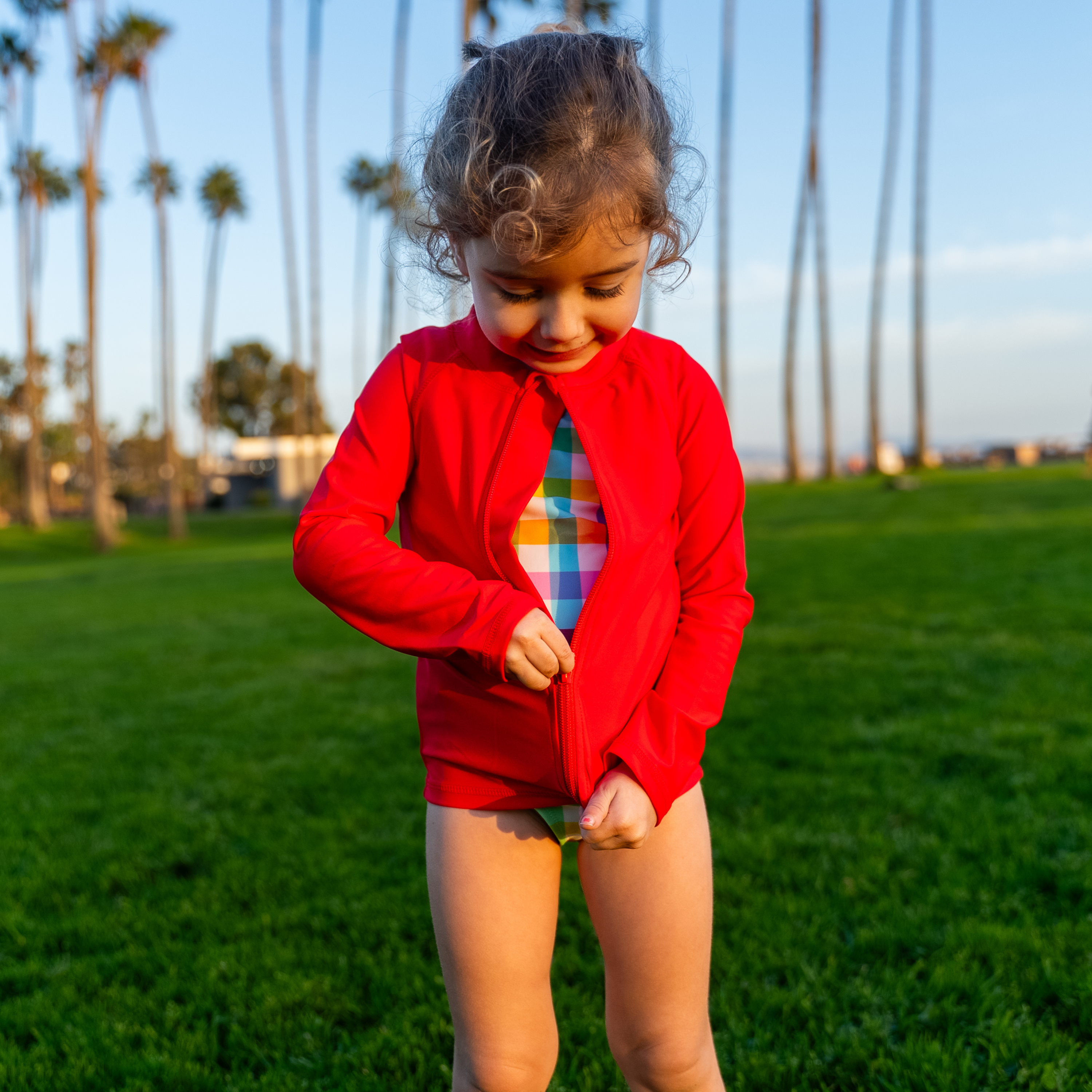 Kids UPF 50+ Long Sleeve Zipper Rash Guard Swim Shirt | "Red"-SwimZip UPF 50+ Sun Protective Swimwear & UV Zipper Rash Guards-pos2