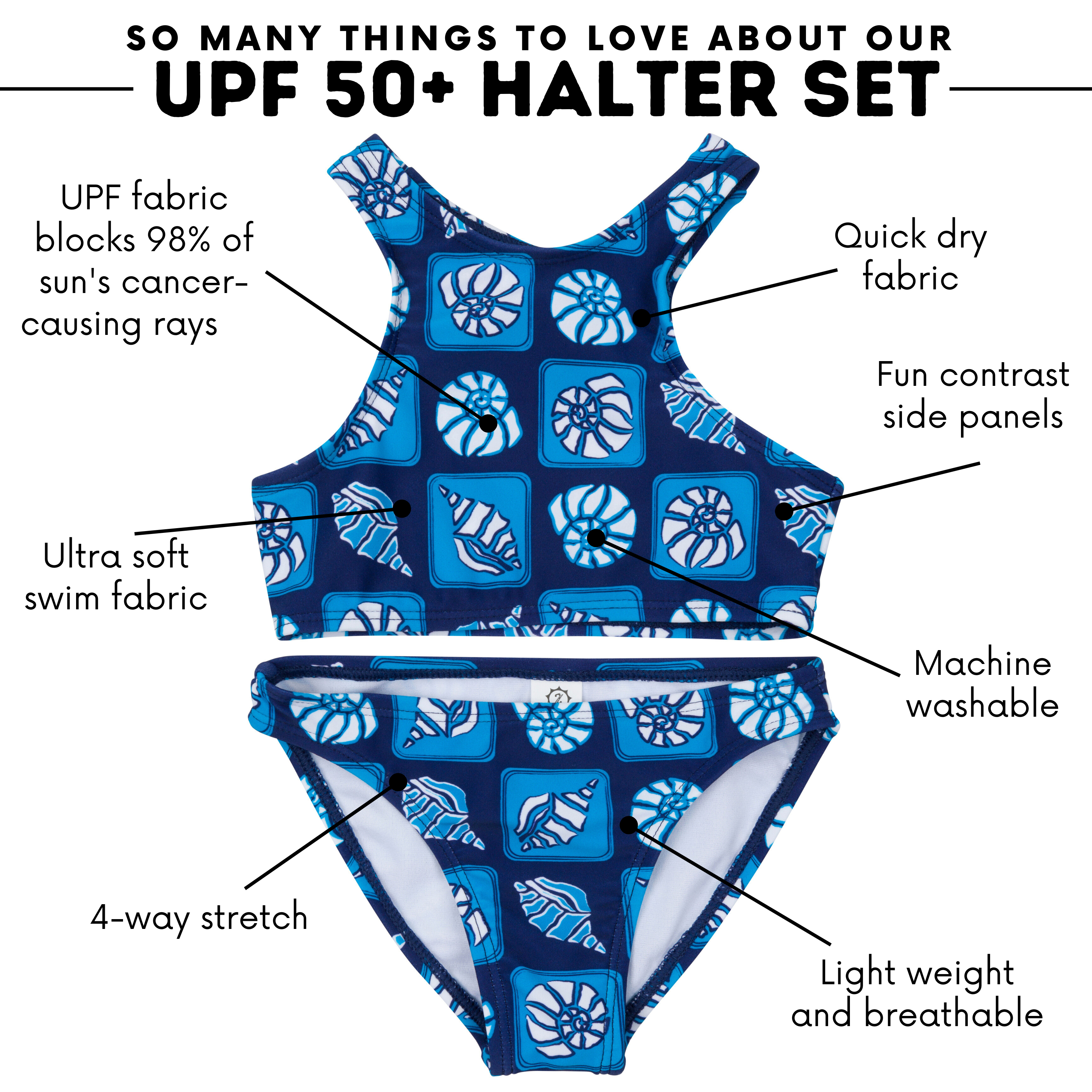 Girls Halter Top Bikini Set (2 Piece) | "Coastal"-SwimZip UPF 50+ Sun Protective Swimwear & UV Zipper Rash Guards-pos4