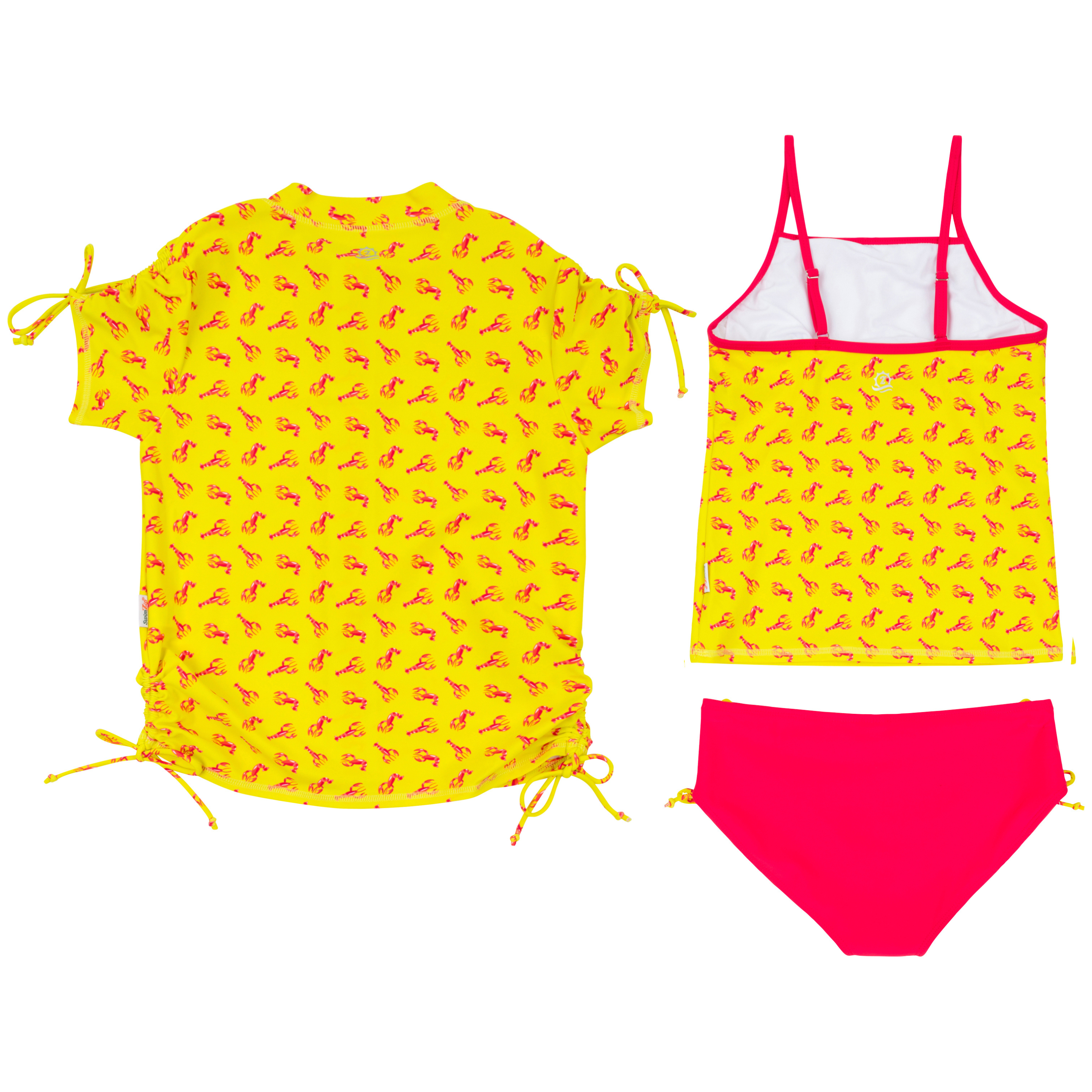 Girls Short Sleeve Rash Guard + Tankini Bikini Set (3 Piece) | "Lobster"-SwimZip UPF 50+ Sun Protective Swimwear & UV Zipper Rash Guards-pos11