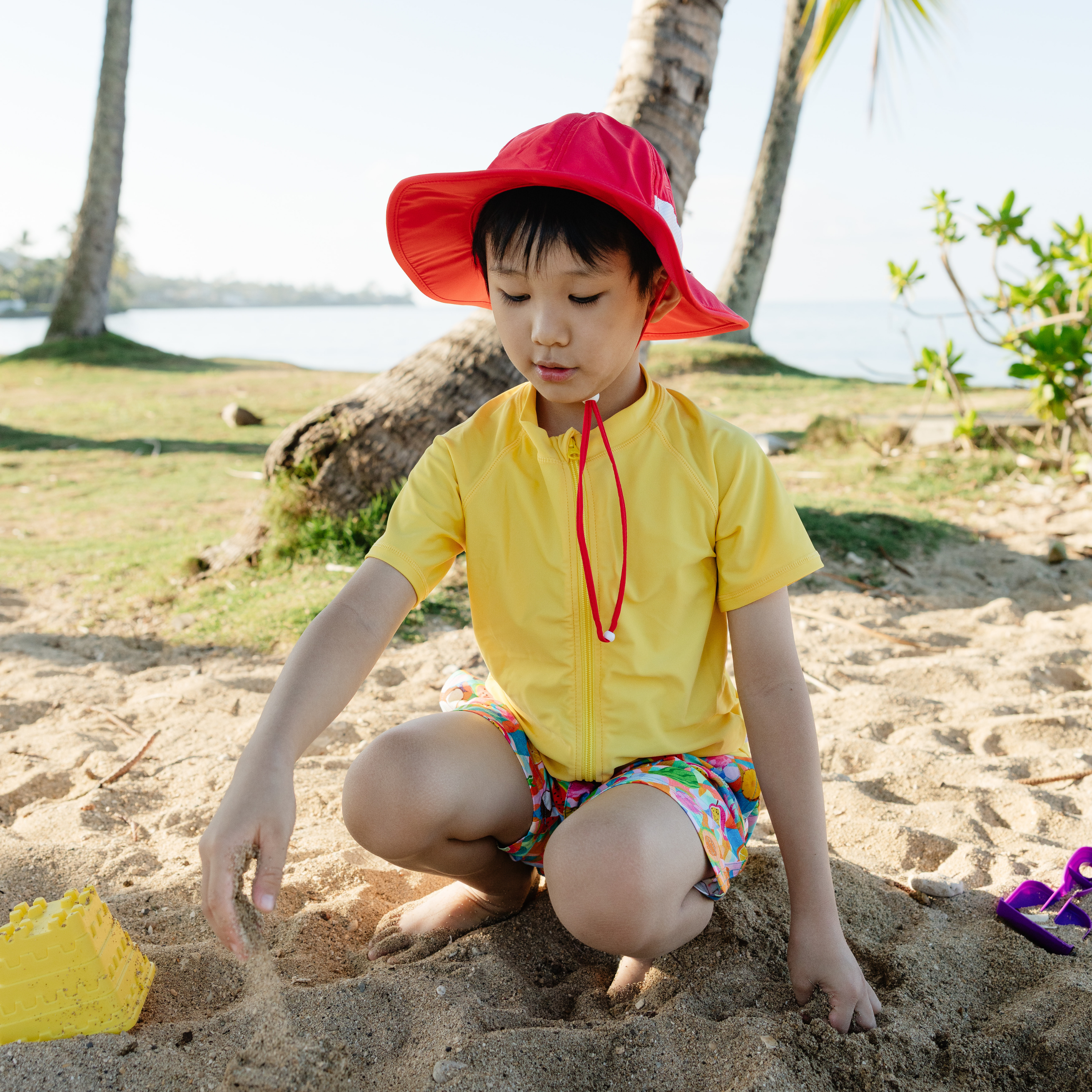 Kids Wide Brim Sun Hat "Fun Sun Day Play Hat" - Red-SwimZip UPF 50+ Sun Protective Swimwear & UV Zipper Rash Guards-pos8
