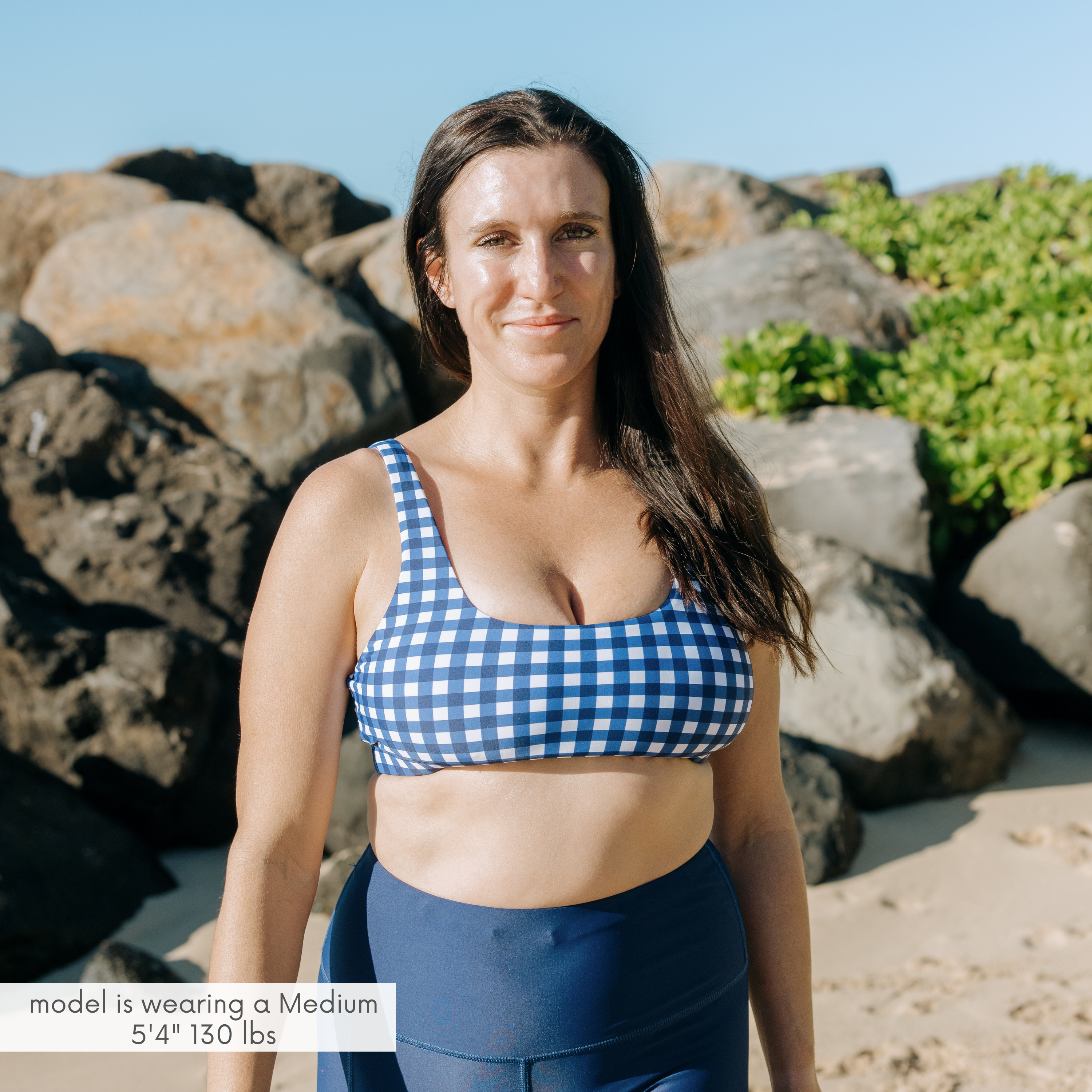 Women's Scoop Neck Bikini Top | "Navy Gingham"-SwimZip UPF 50+ Sun Protective Swimwear & UV Zipper Rash Guards-pos2