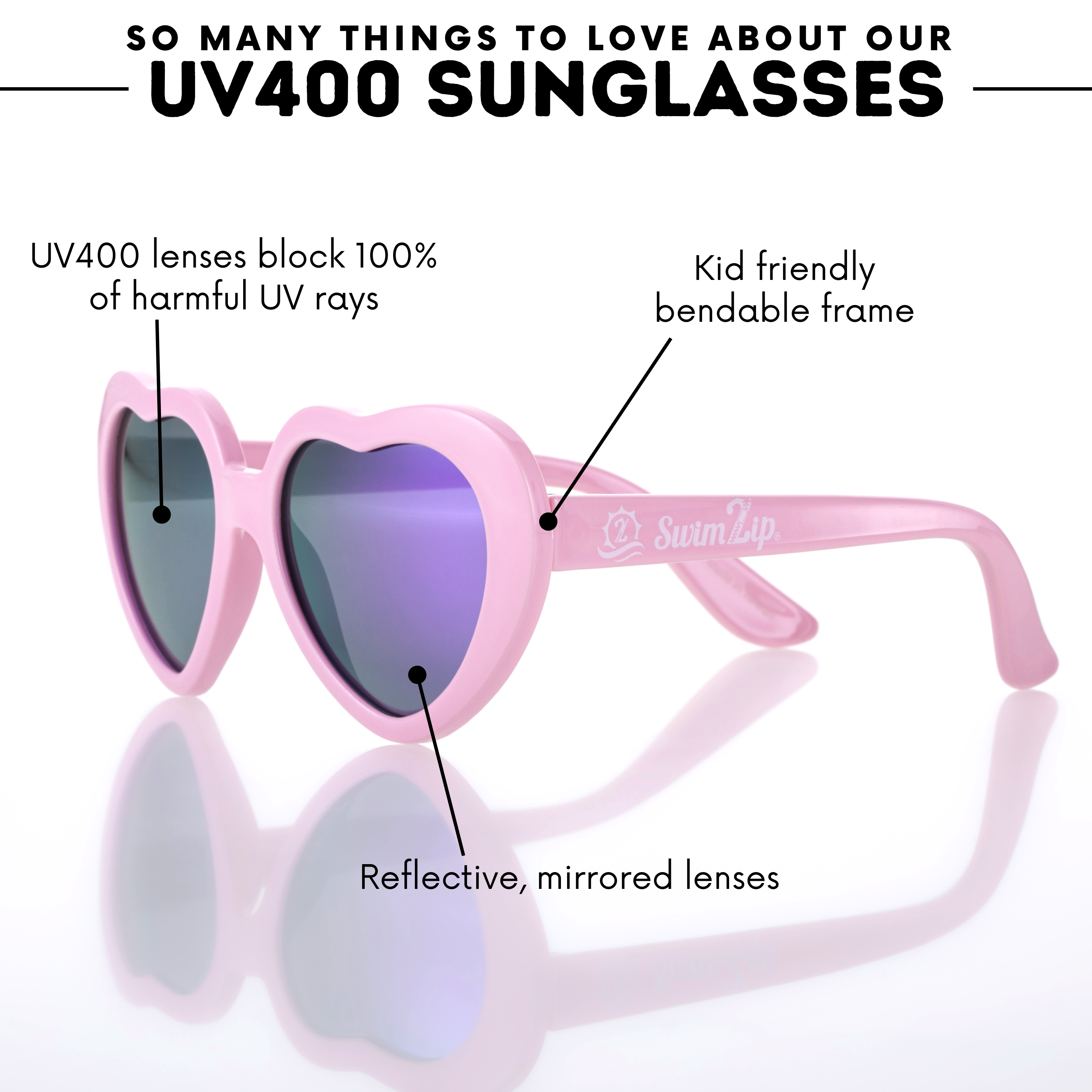 Kids Heart Sunglasses - Pink-SwimZip UPF 50+ Sun Protective Swimwear & UV Zipper Rash Guards-pos5