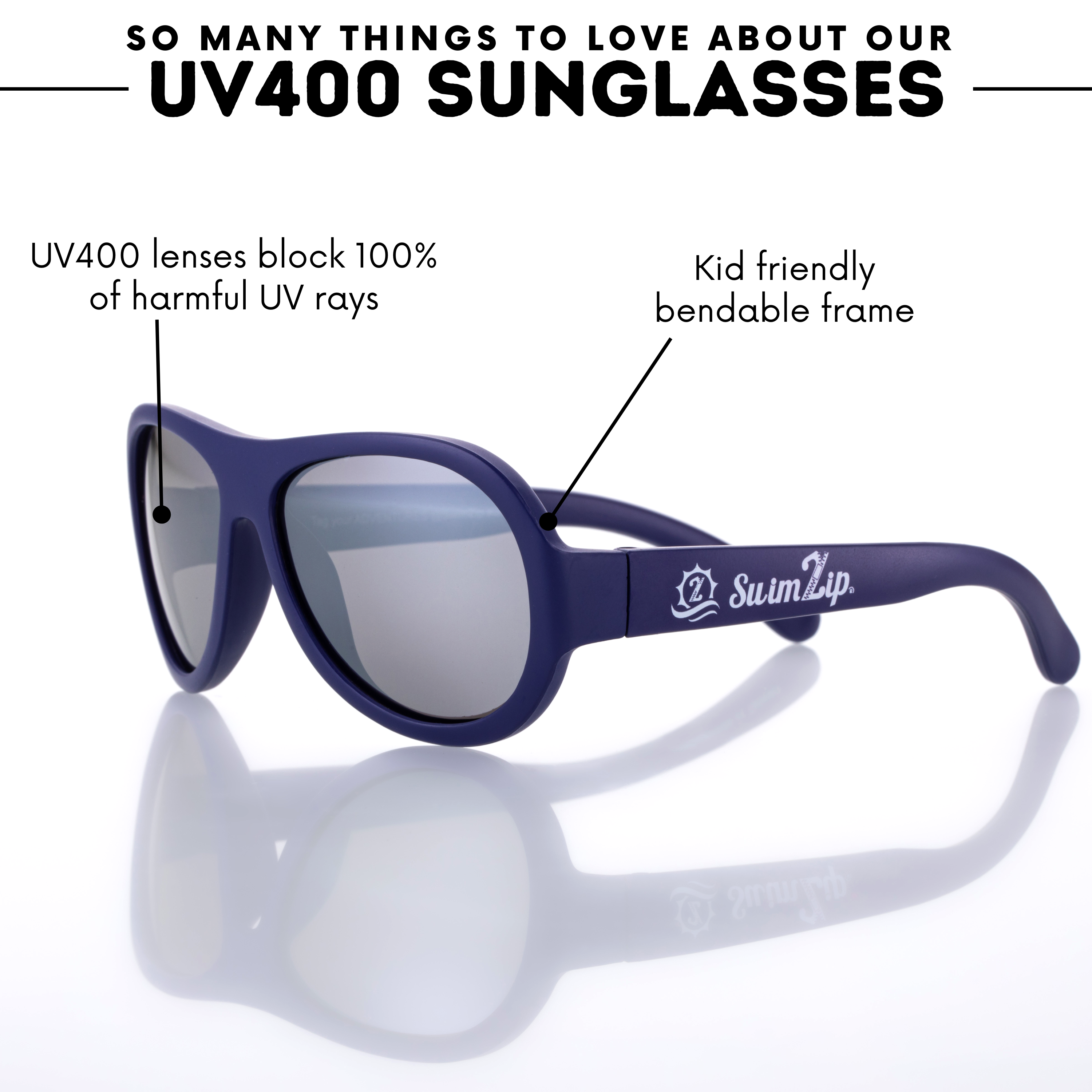 Kids Aviator Sunglasses - Navy-SwimZip UPF 50+ Sun Protective Swimwear & UV Zipper Rash Guards-pos5