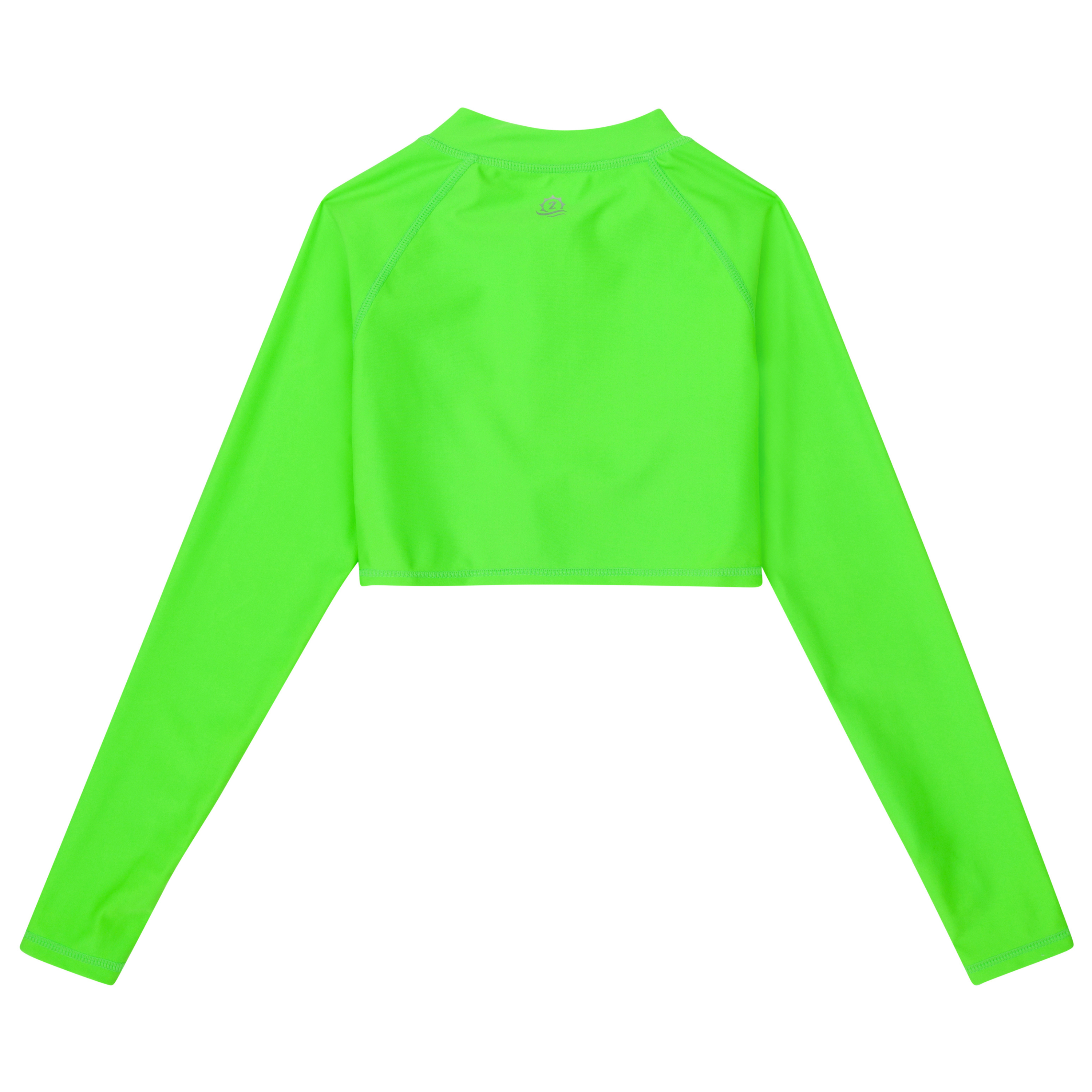 Girls Long Sleeve Crop Rash Guard | "Neon Green"-SwimZip UPF 50+ Sun Protective Swimwear & UV Zipper Rash Guards-pos7