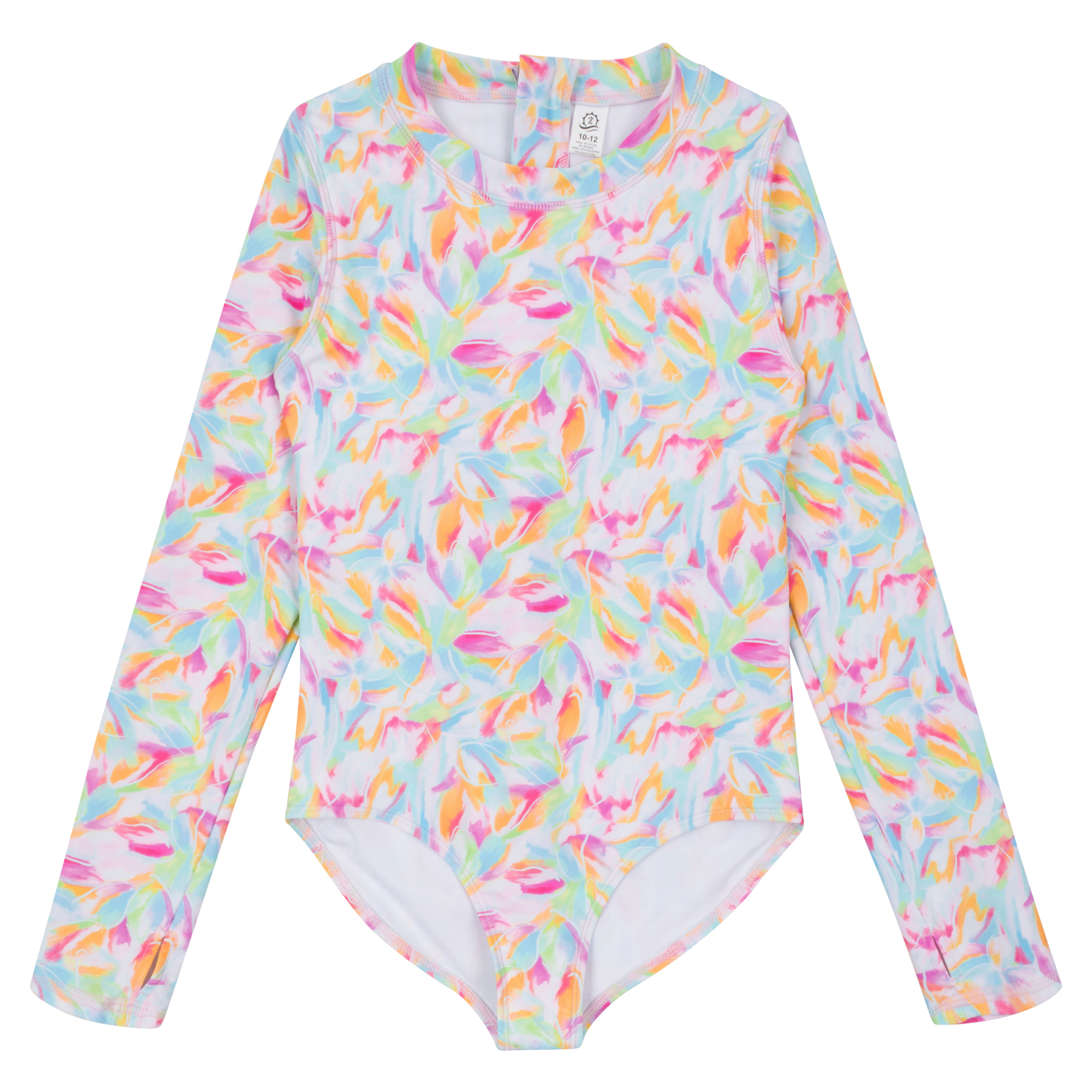 Girls Long Sleeve Surf Suit (One Piece Bodysuit) | "Petals"-0-3 Month-Petals-SwimZip UPF 50+ Sun Protective Swimwear & UV Zipper Rash Guards-pos1
