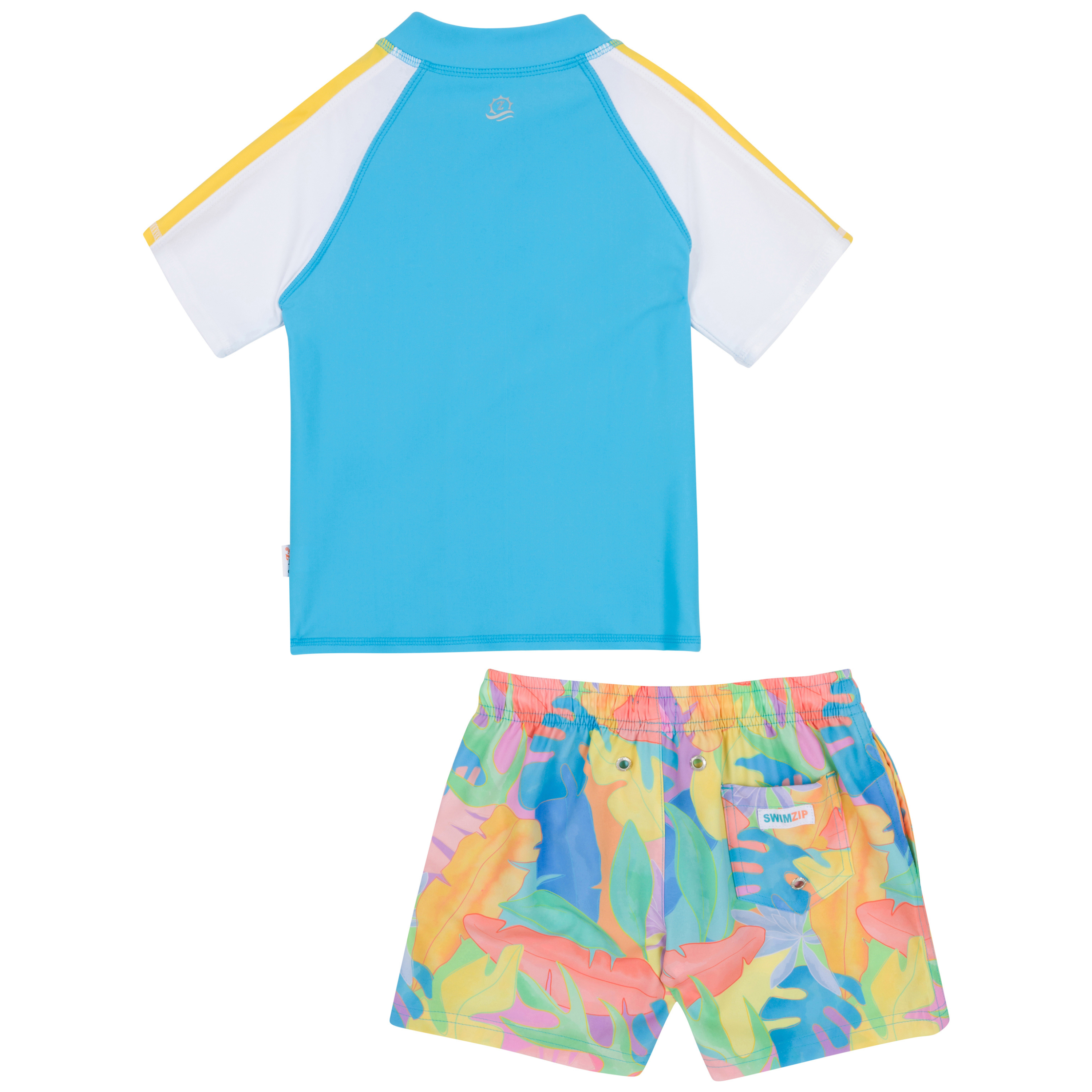 Boys Short Sleeve Zipper Rash Guard and Swim Trunk Set | "Vibrant Vacay"-SwimZip UPF 50+ Sun Protective Swimwear & UV Zipper Rash Guards-pos12