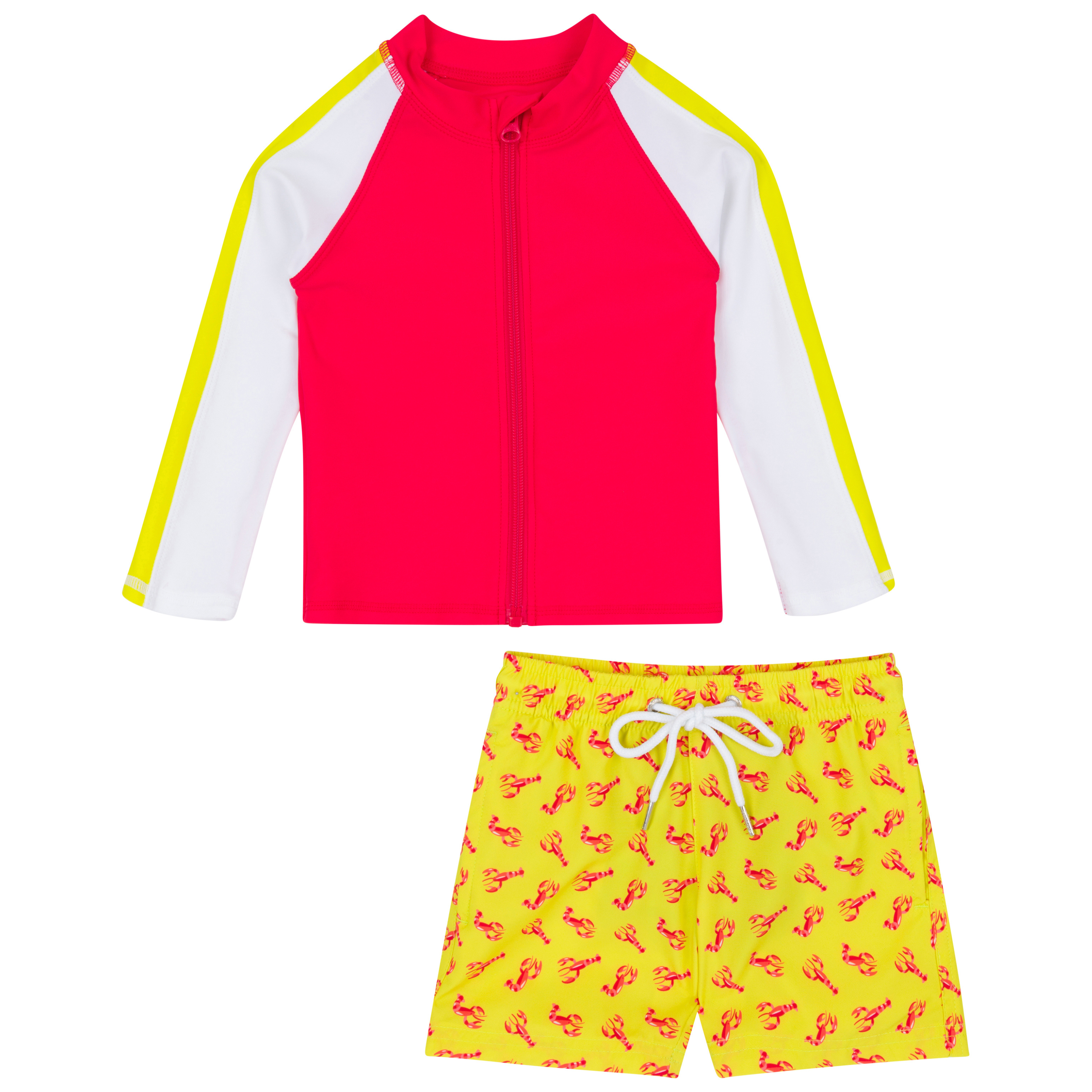 Boys Long Sleeve Zipper Rash Guard and Swim Trunk Set | "Lobster"-0-3 Month-Lobster-SwimZip UPF 50+ Sun Protective Swimwear & UV Zipper Rash Guards-pos1