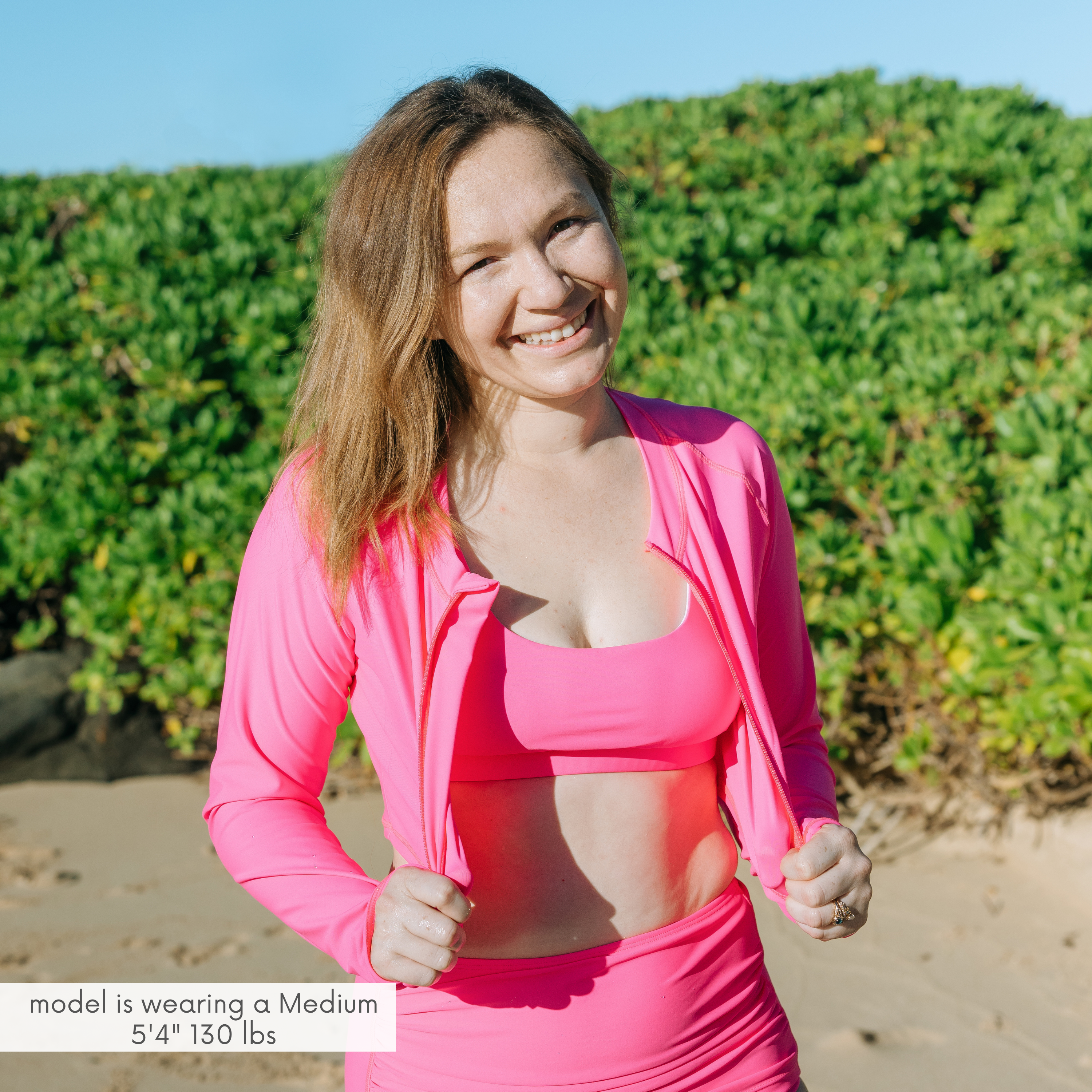 Women's Long Sleeve Crop Rash Guard | “Neon Pink”-SwimZip UPF 50+ Sun Protective Swimwear & UV Zipper Rash Guards-pos8