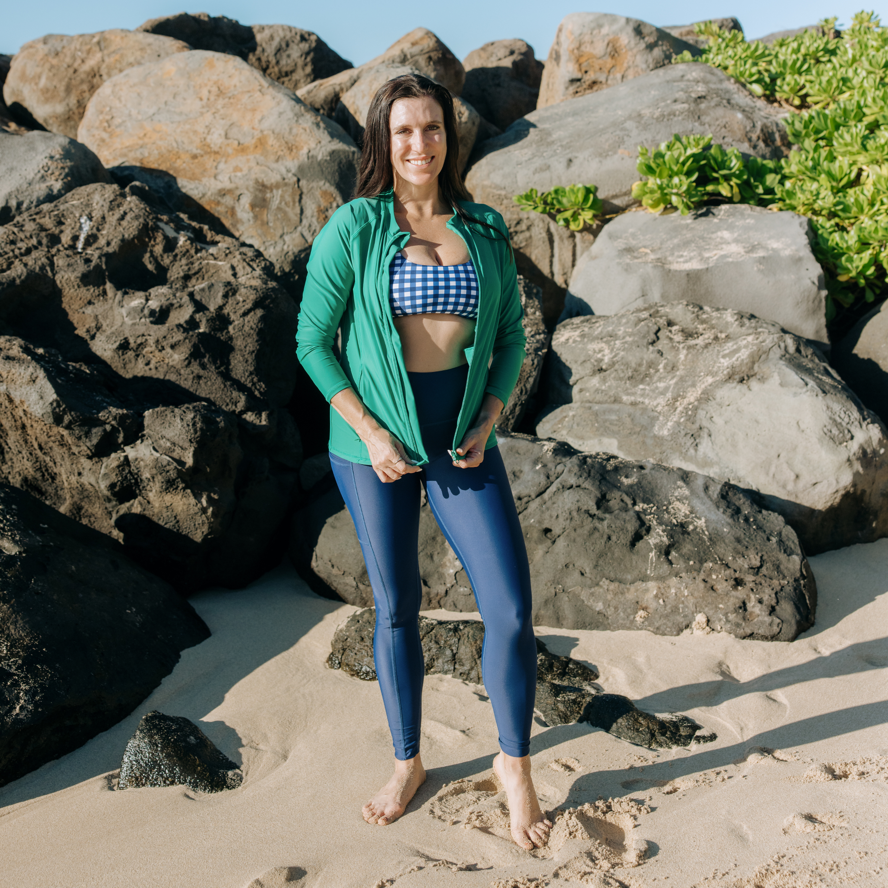 Women's Scoop Neck Bikini Top | "Navy Gingham"-SwimZip UPF 50+ Sun Protective Swimwear & UV Zipper Rash Guards-pos5