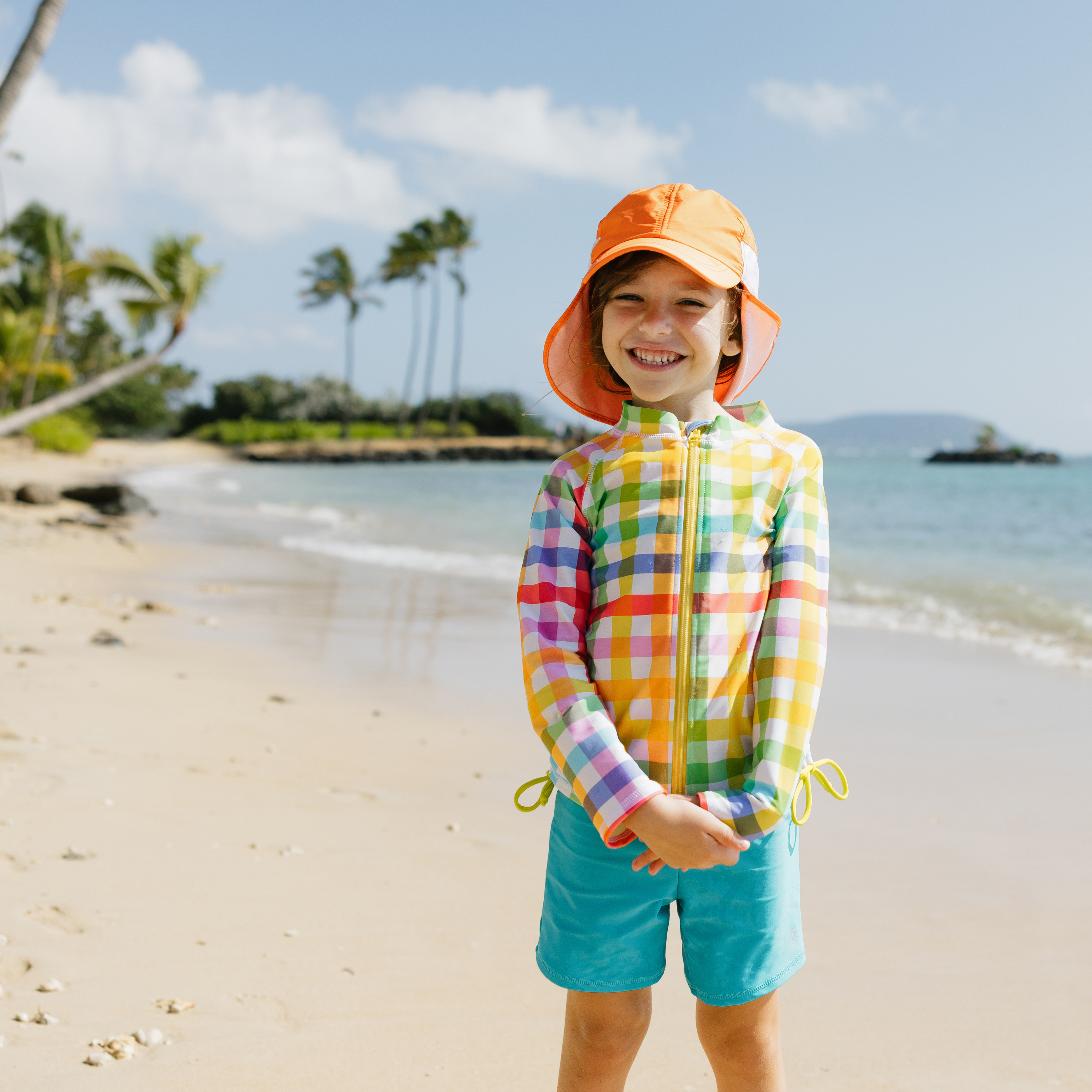 Kids Flap Hat | Orange-SwimZip UPF 50+ Sun Protective Swimwear & UV Zipper Rash Guards-pos2