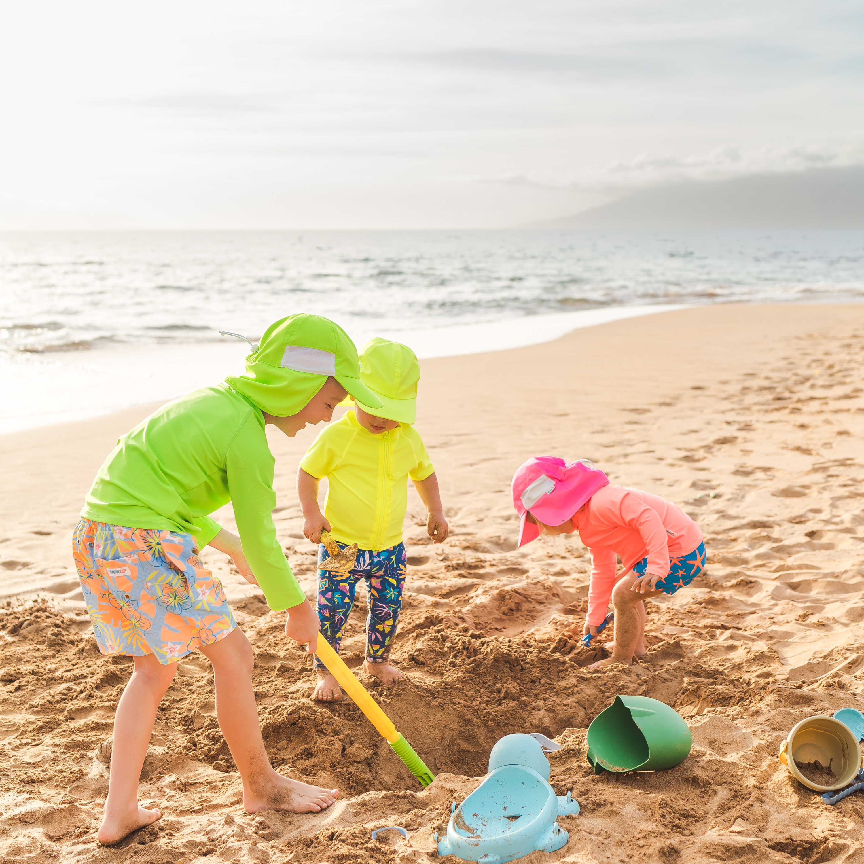 Kids Flap Hat | Neon Lime Green-SwimZip UPF 50+ Sun Protective Swimwear & UV Zipper Rash Guards-pos5
