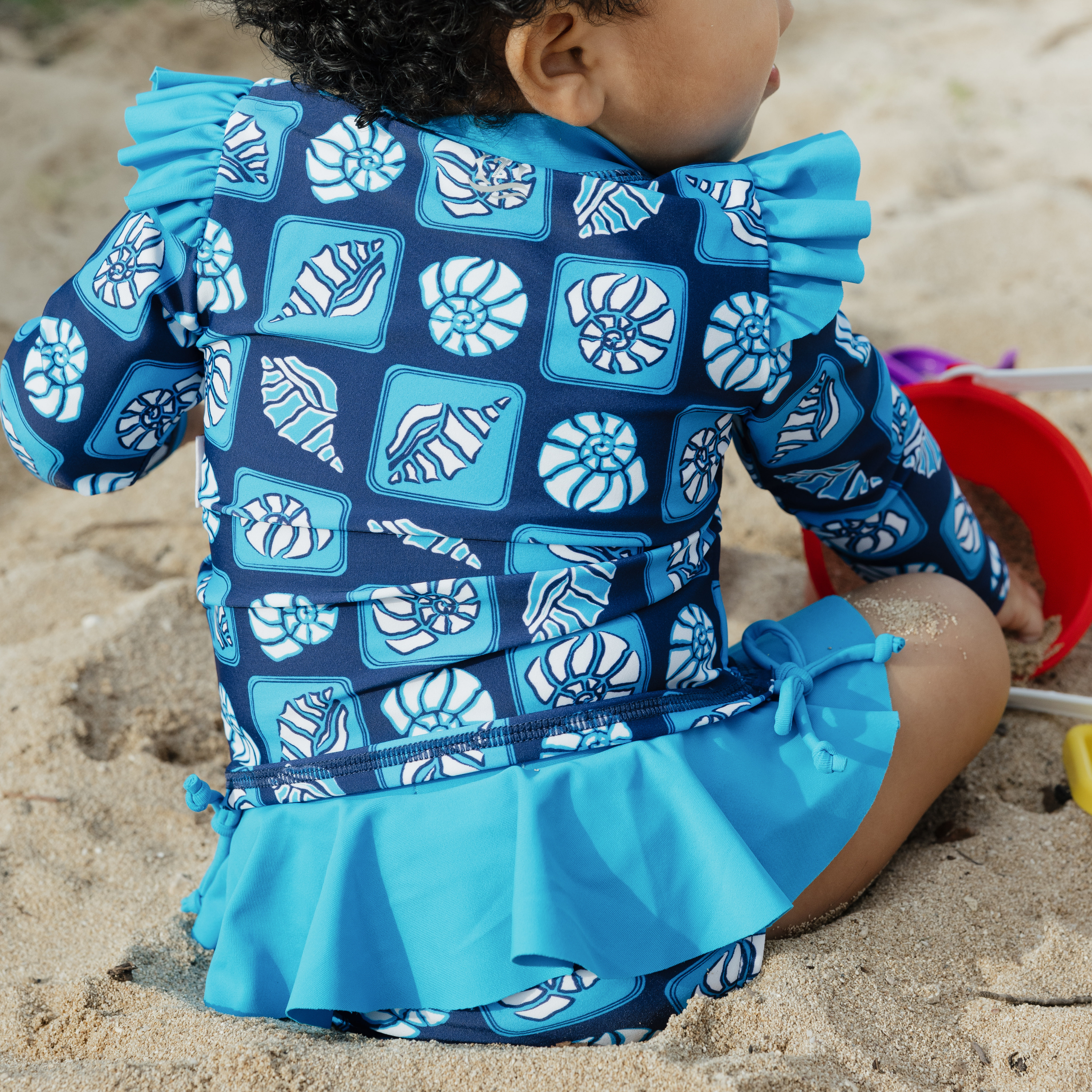Girls Long Sleeve Rash Guard Ruffle Bottom Swimsuit Set (2 Piece) | "Coastal"-SwimZip UPF 50+ Sun Protective Swimwear & UV Zipper Rash Guards-pos6
