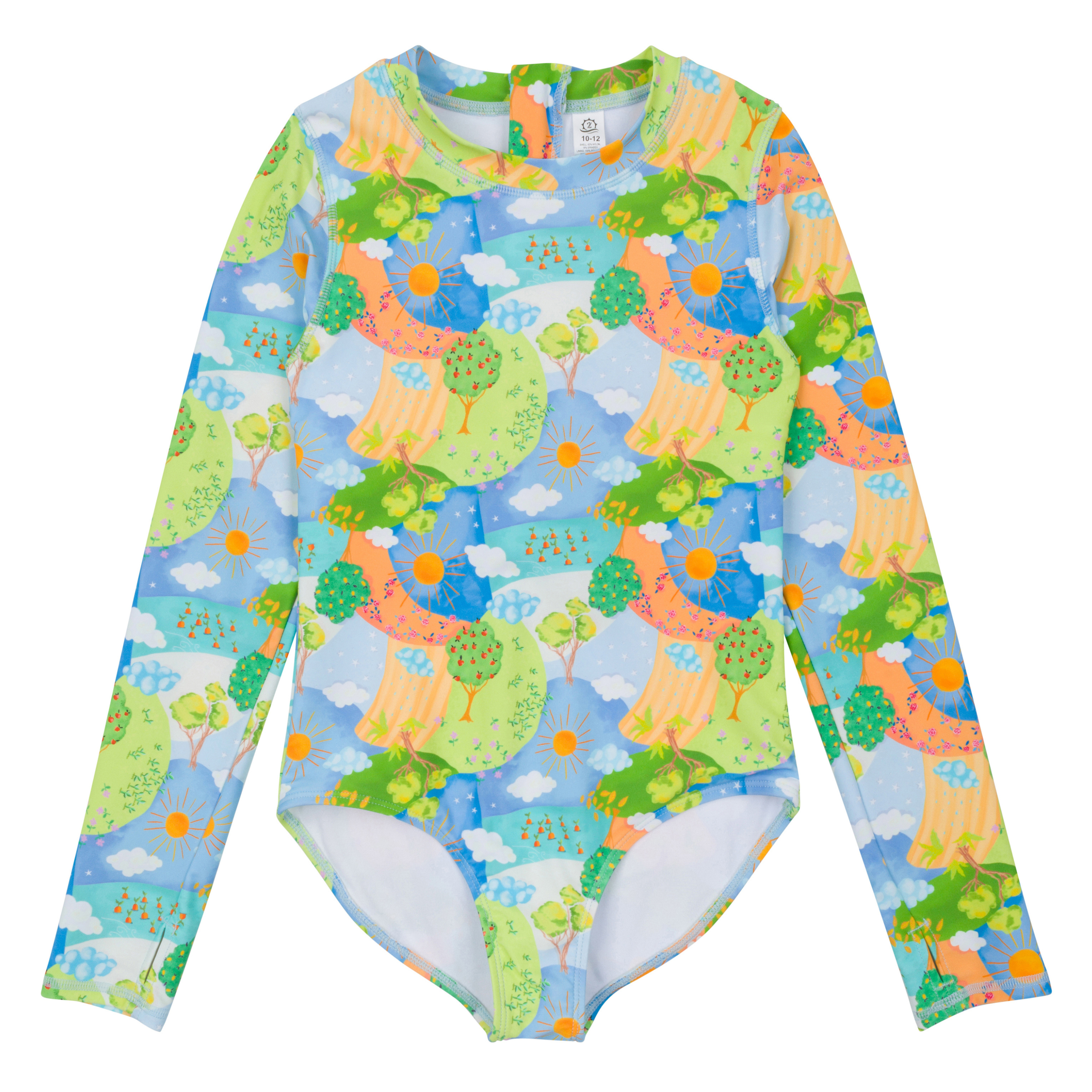 Girls Long Sleeve Surf Suit (One Piece Bodysuit) | "Sunshine"-SwimZip UPF 50+ Sun Protective Swimwear & UV Zipper Rash Guards-pos1