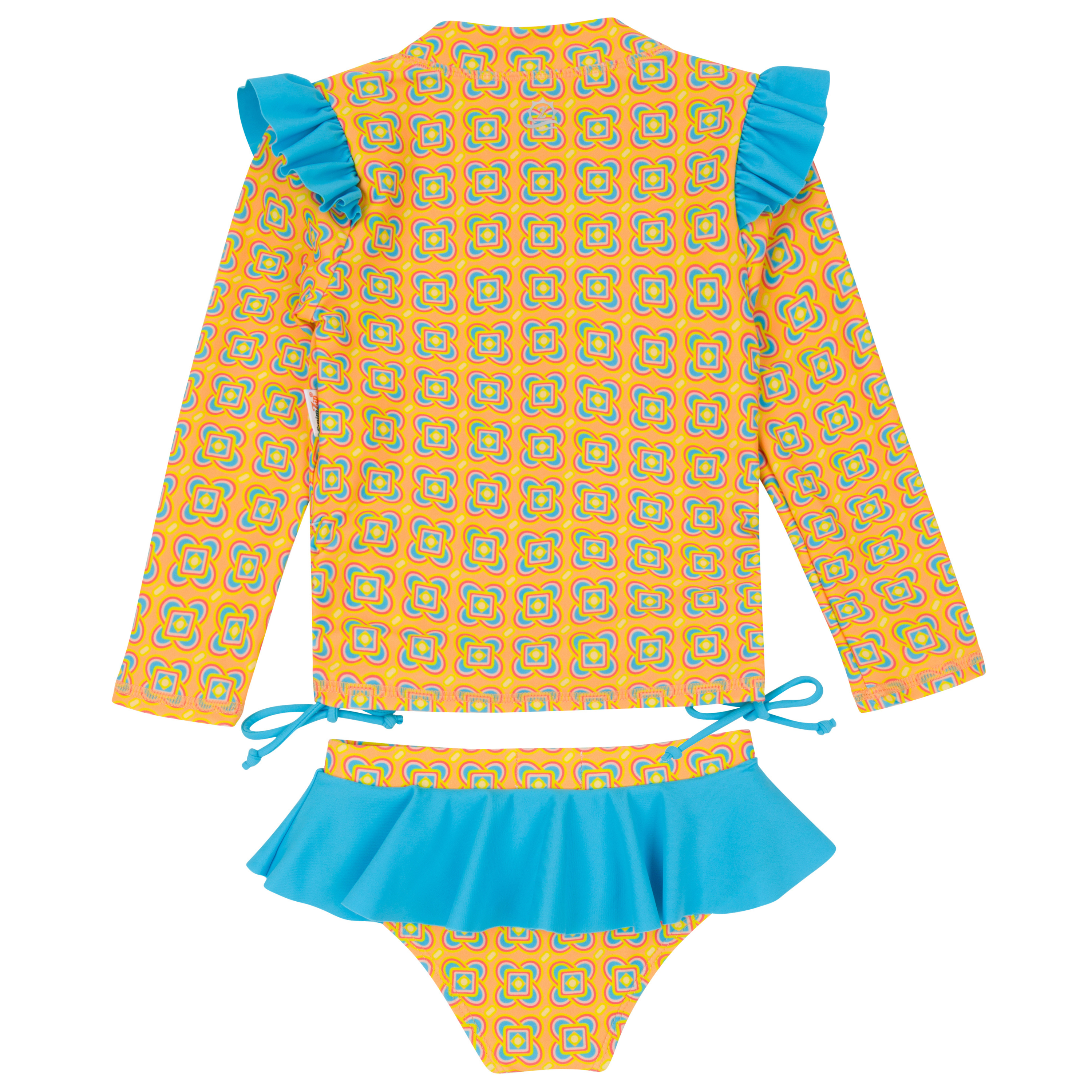 Girls Long Sleeve Rash Guard Ruffle Bottom Swimsuit Set (2 Piece) | "Kaleidoscope"-SwimZip UPF 50+ Sun Protective Swimwear & UV Zipper Rash Guards-pos9