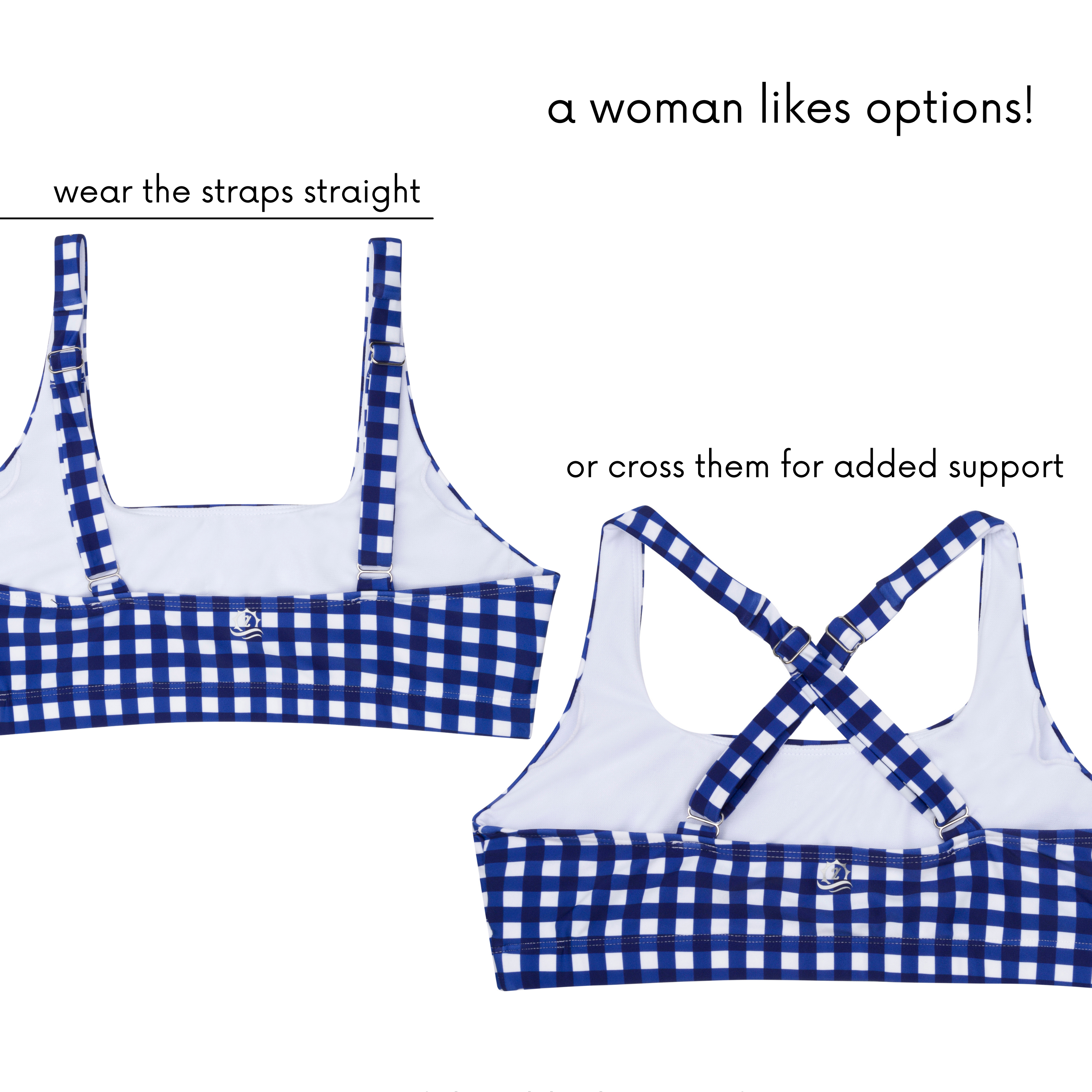 Women's Scoop Neck Bikini Top | "Navy Gingham"-SwimZip UPF 50+ Sun Protective Swimwear & UV Zipper Rash Guards-pos7