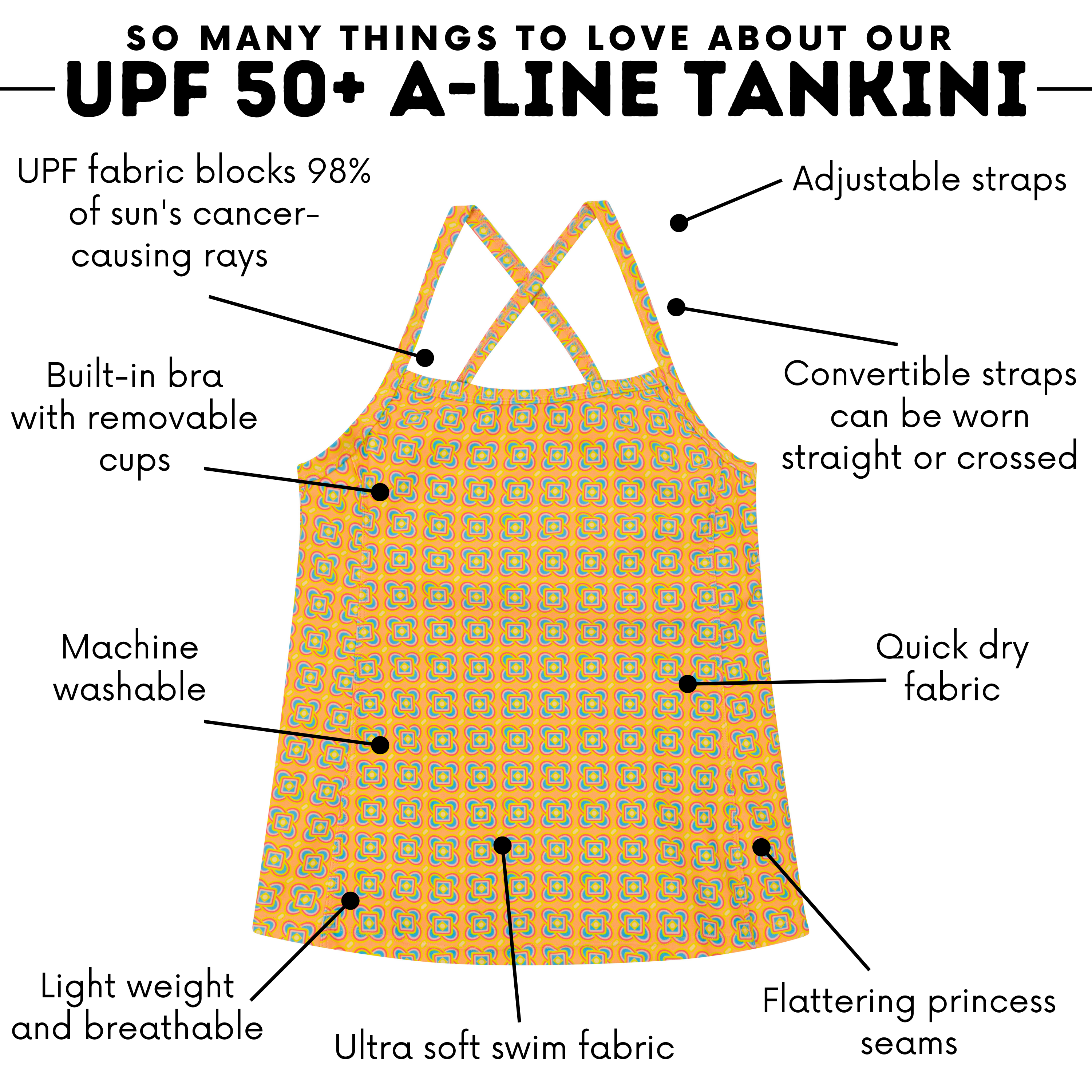 Women’s Strappy A-Line Tankini Top | “Kaleidoscope"-SwimZip UPF 50+ Sun Protective Swimwear & UV Zipper Rash Guards-pos4