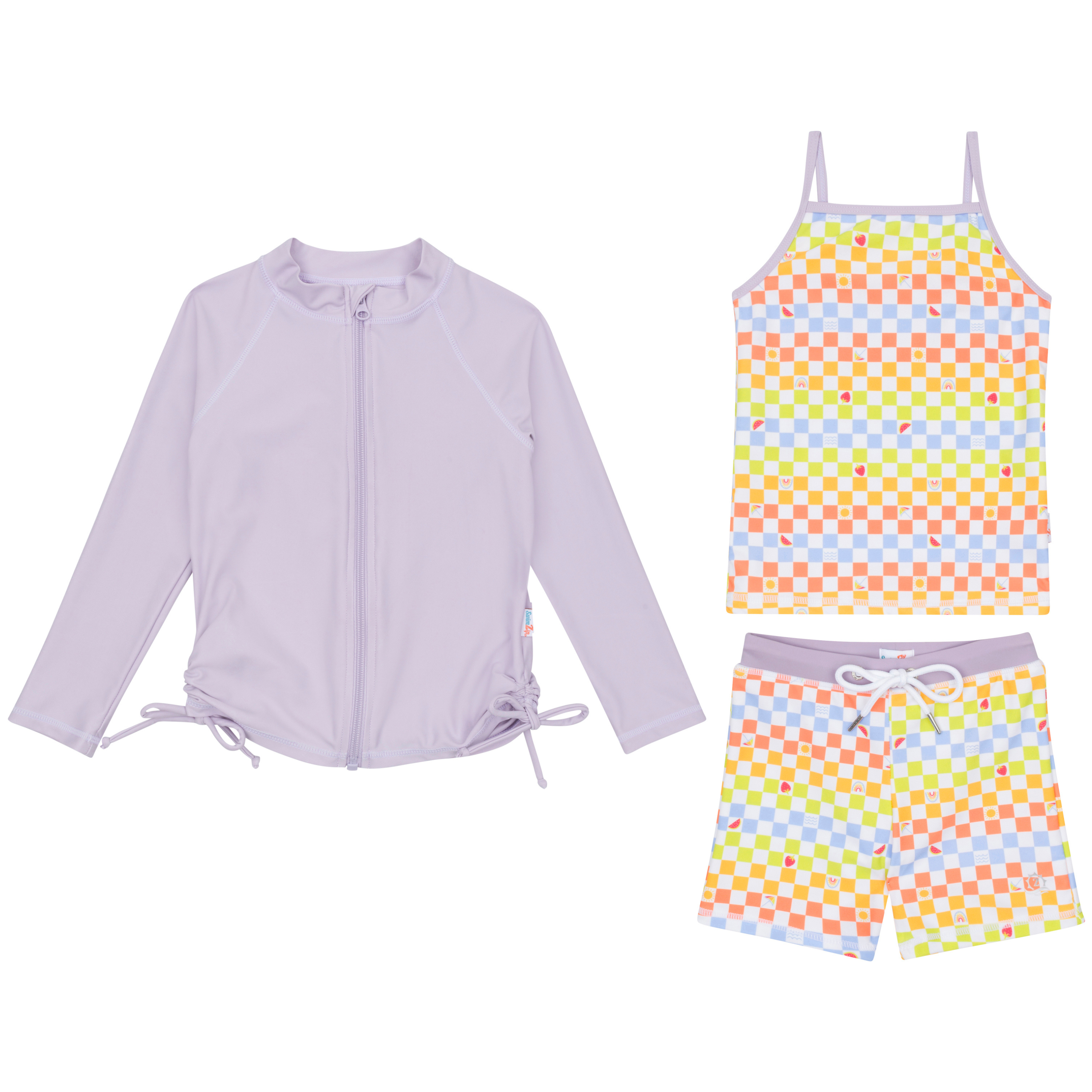 Girls Long Sleeve Rash Guard + Tankini Shorts Set (3 Piece) | "Gamified"-SwimZip UPF 50+ Sun Protective Swimwear & UV Zipper Rash Guards-pos1