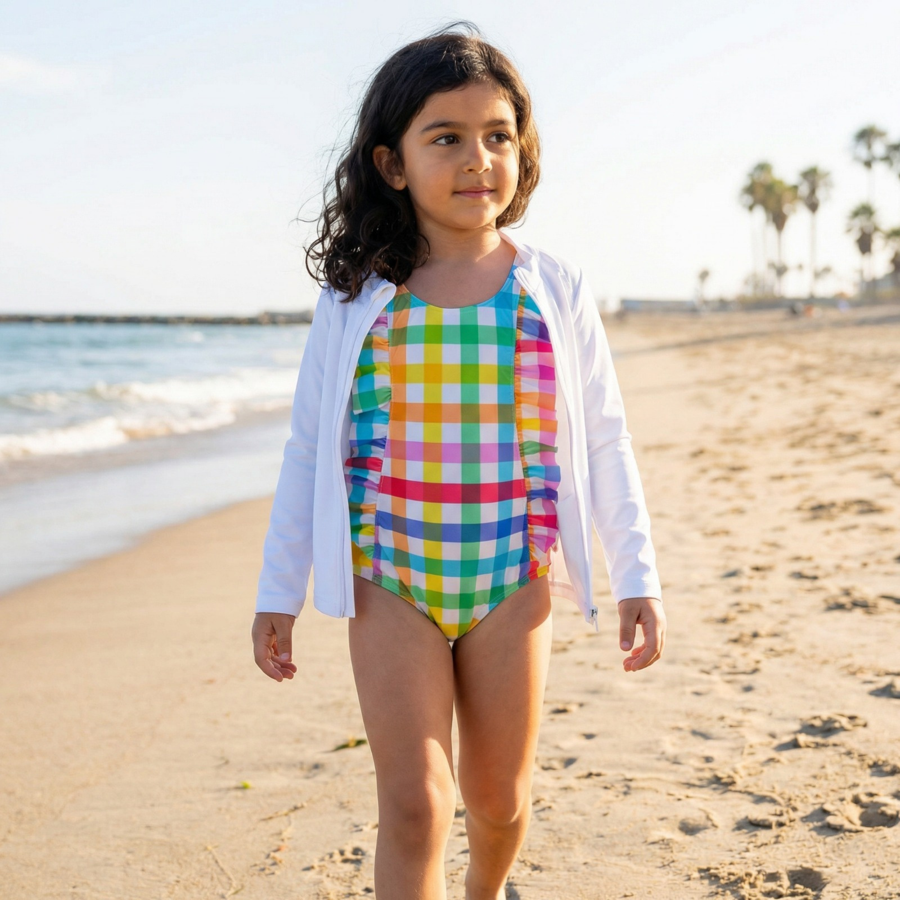 Girls Ruffle One-Piece Swimsuit | "Picnic Party"-SwimZip UPF 50+ Sun Protective Swimwear & UV Zipper Rash Guards-pos7
