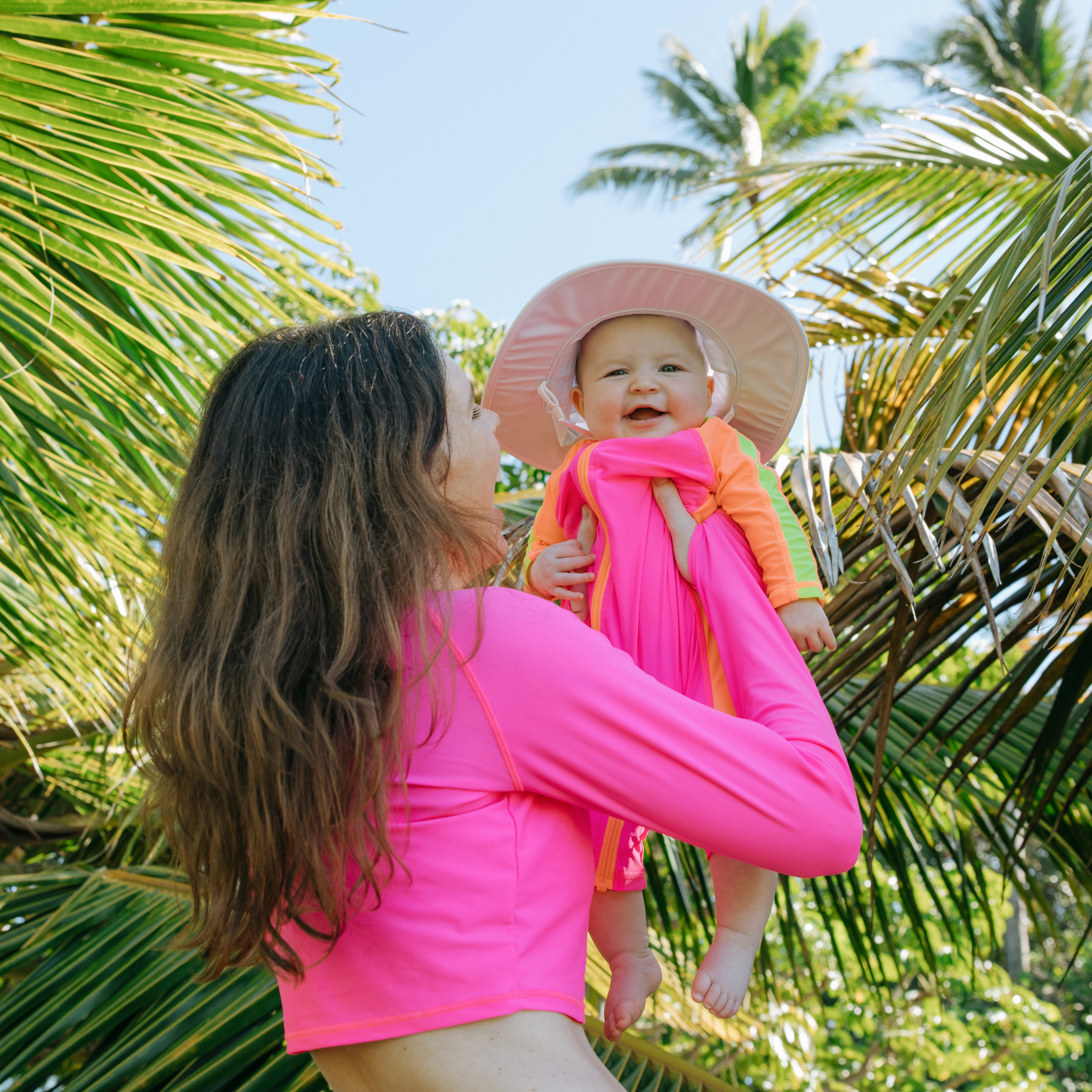 Sunsuit - Long Sleeve Romper Swimsuit | "Neon Pink/Orange"-SwimZip UPF 50+ Sun Protective Swimwear & UV Zipper Rash Guards-pos2