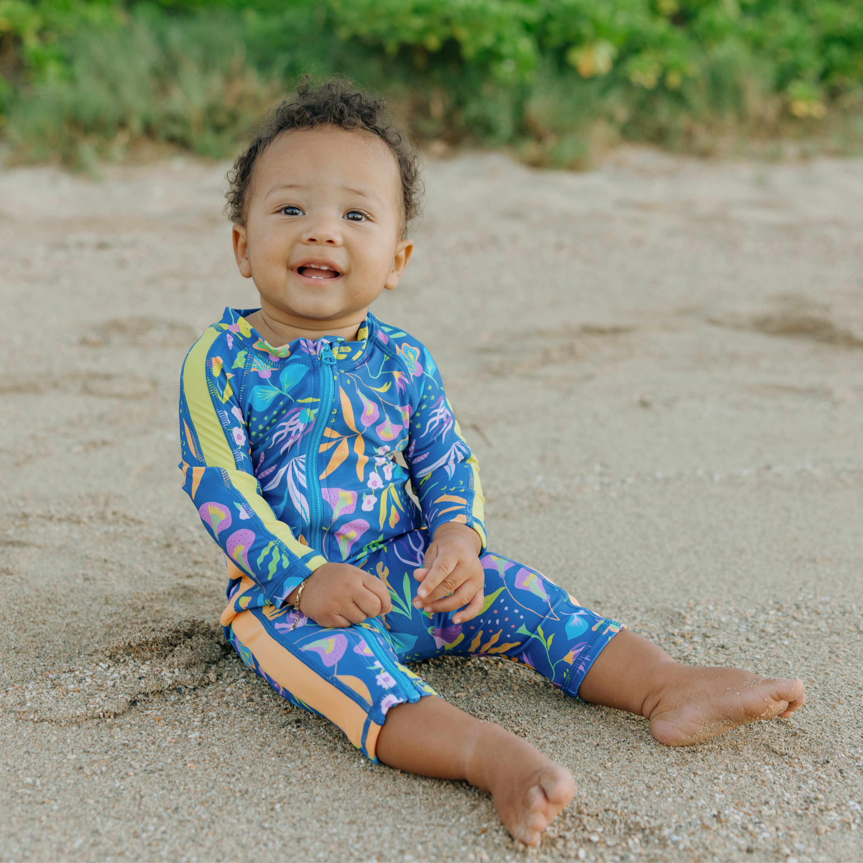 Sunsuit - Long Sleeve Romper Swimsuit | "Tropadelic"-SwimZip UPF 50+ Sun Protective Swimwear & UV Zipper Rash Guards-pos2