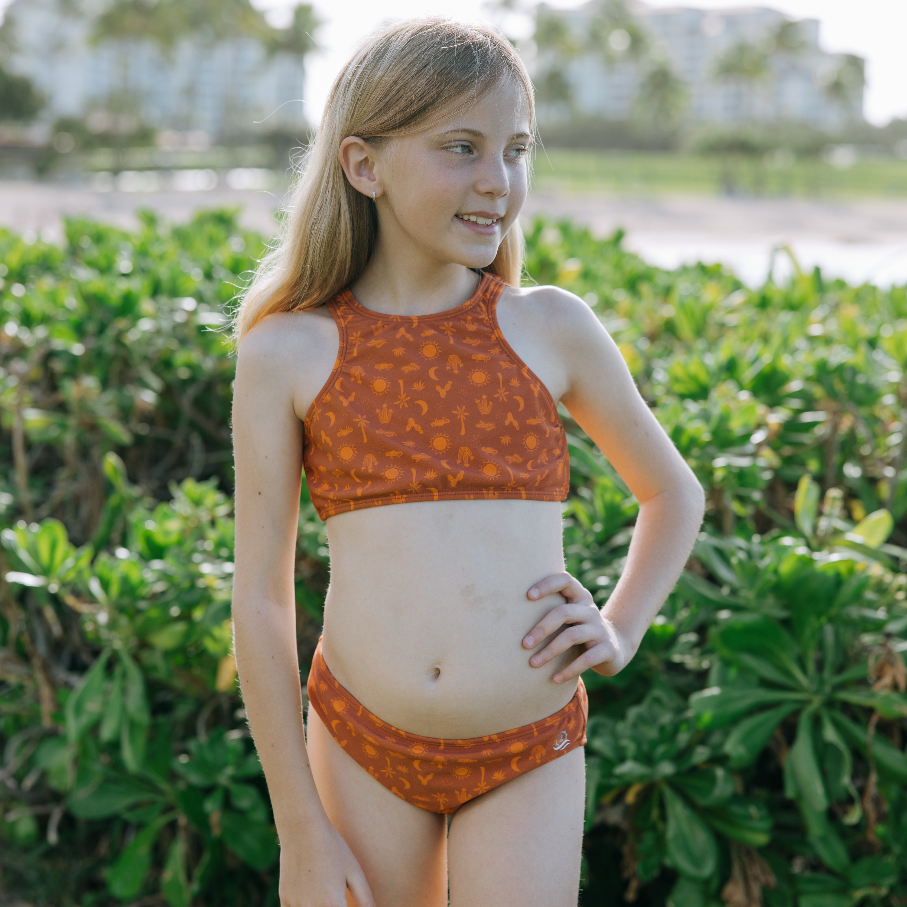Girls Halter Top Bikini Set (2 Piece) | "Desert"-SwimZip UPF 50+ Sun Protective Swimwear & UV Zipper Rash Guards-pos2