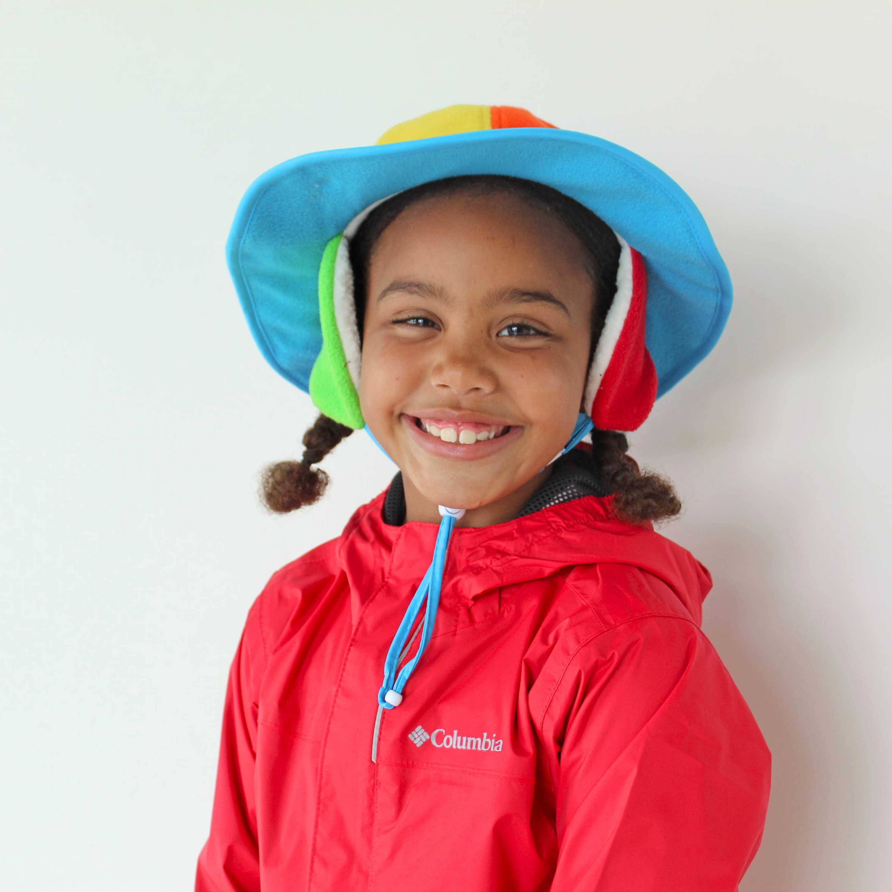 Fleece Wide Brim Winter Hat For Kids | “Rainbow Print”-SwimZip UPF 50+ Sun Protective Swimwear & UV Zipper Rash Guards-pos2