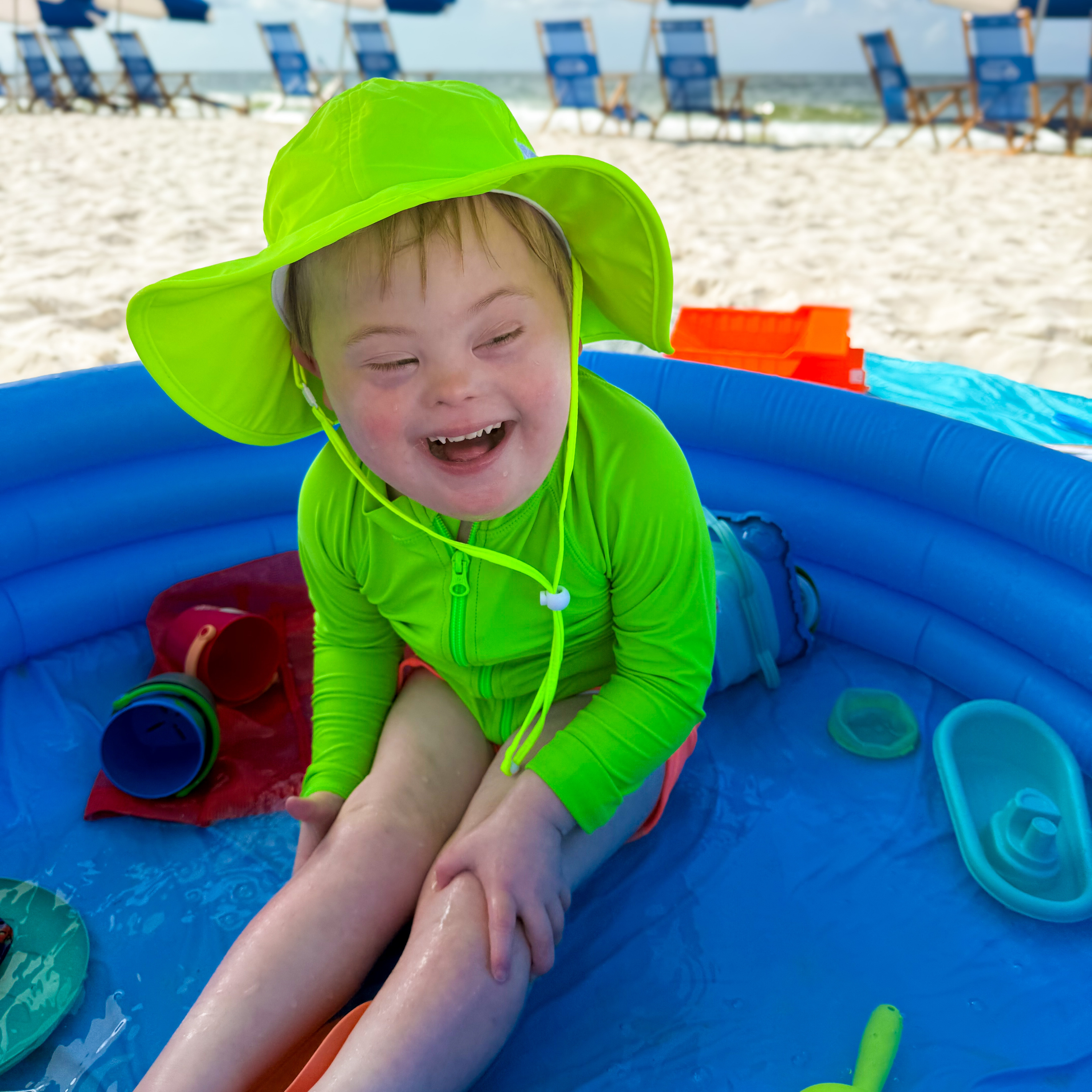 Kids Wide Brim Sun Hat "Fun Sun Day Play Hat" - Neon Lime Green-SwimZip UPF 50+ Sun Protective Swimwear & UV Zipper Rash Guards-pos3