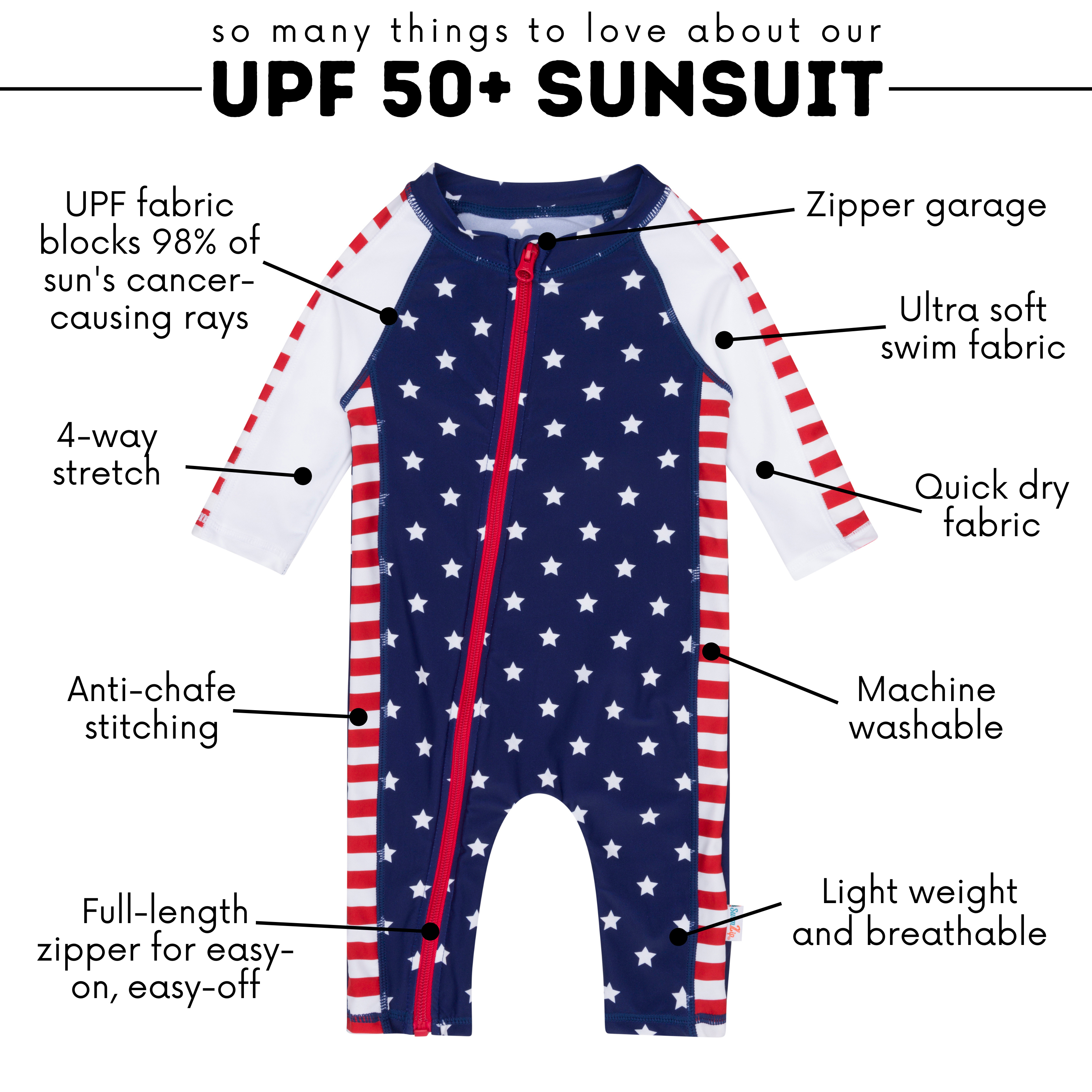 Sunsuit - Long Sleeve Romper Swimsuit | "Americana"-SwimZip UPF 50+ Sun Protective Swimwear & UV Zipper Rash Guards-pos4